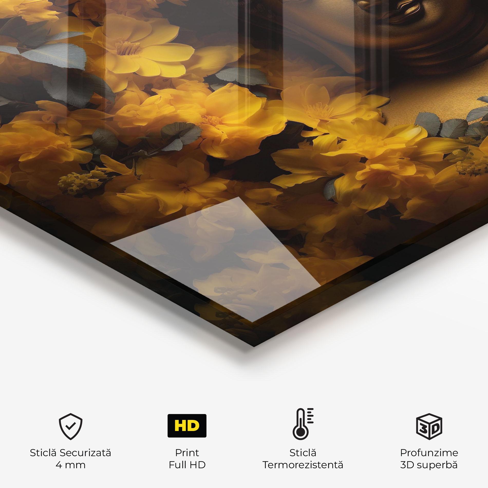 Panou Sticla Bucatarie Gold Buddha Meditation mockup 2