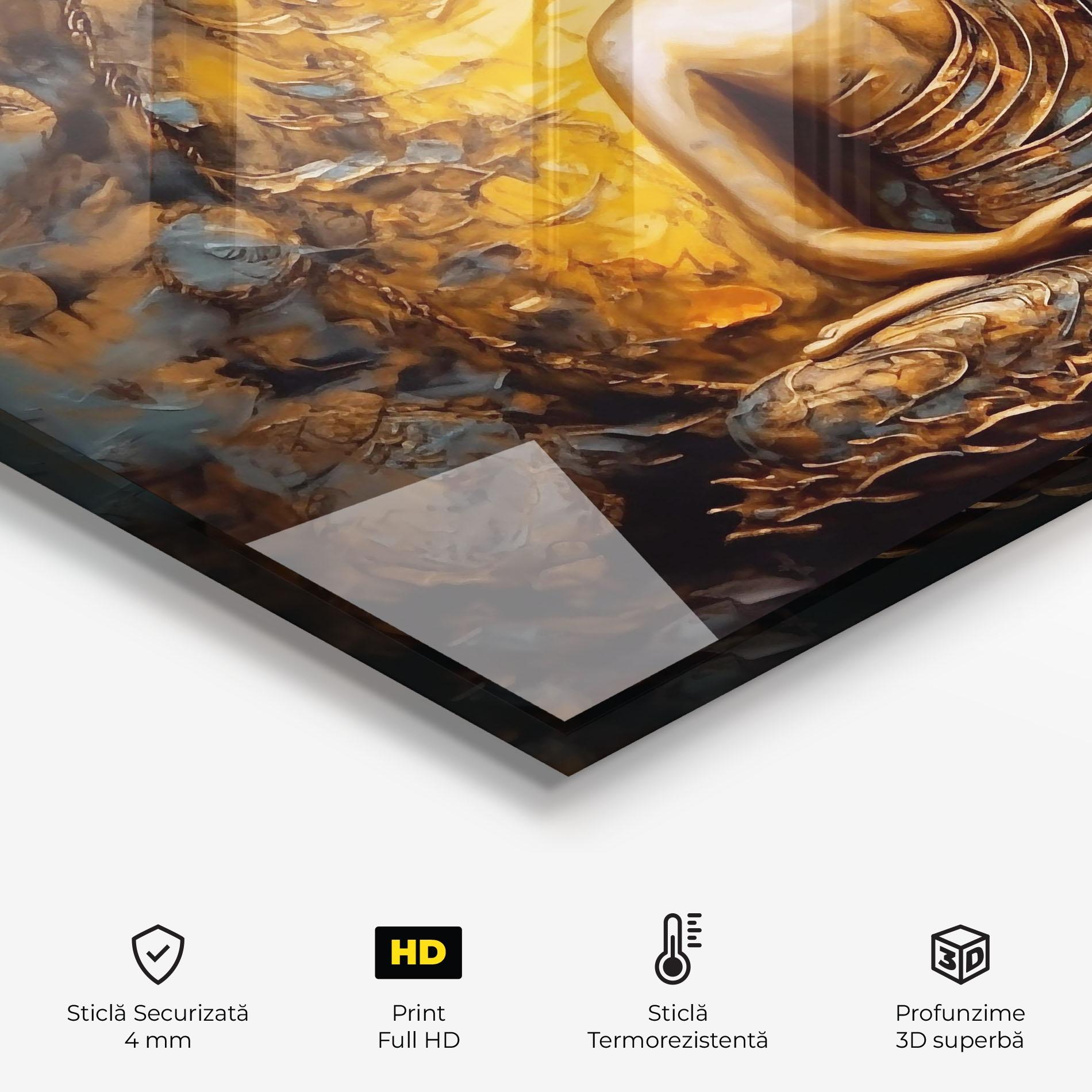 Panou Sticla Bucatarie Gold Grey Buddha mockup 2