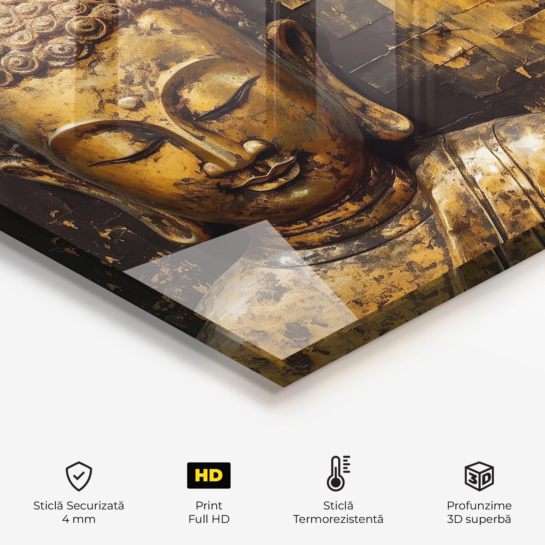 Panou Sticla Bucatarie Gold Paint Buddha mockup 2