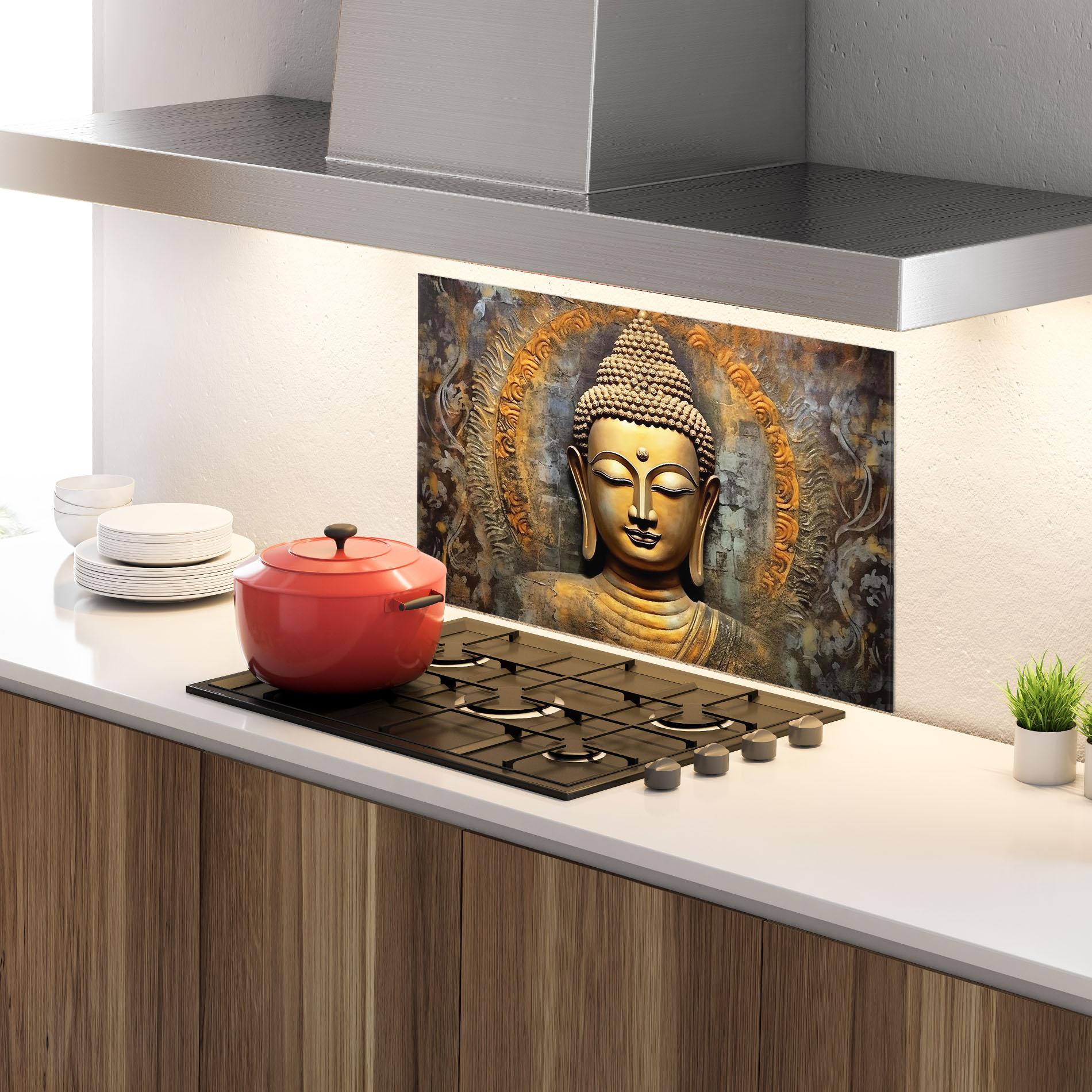 Panou Sticla Bucatarie Buddha 3d Head mockup 4