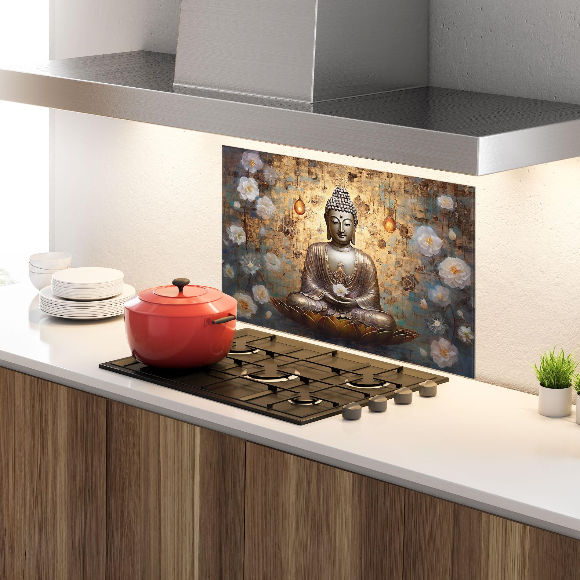 Panou Sticla Bucatarie Buddha Meditation Art mockup 4