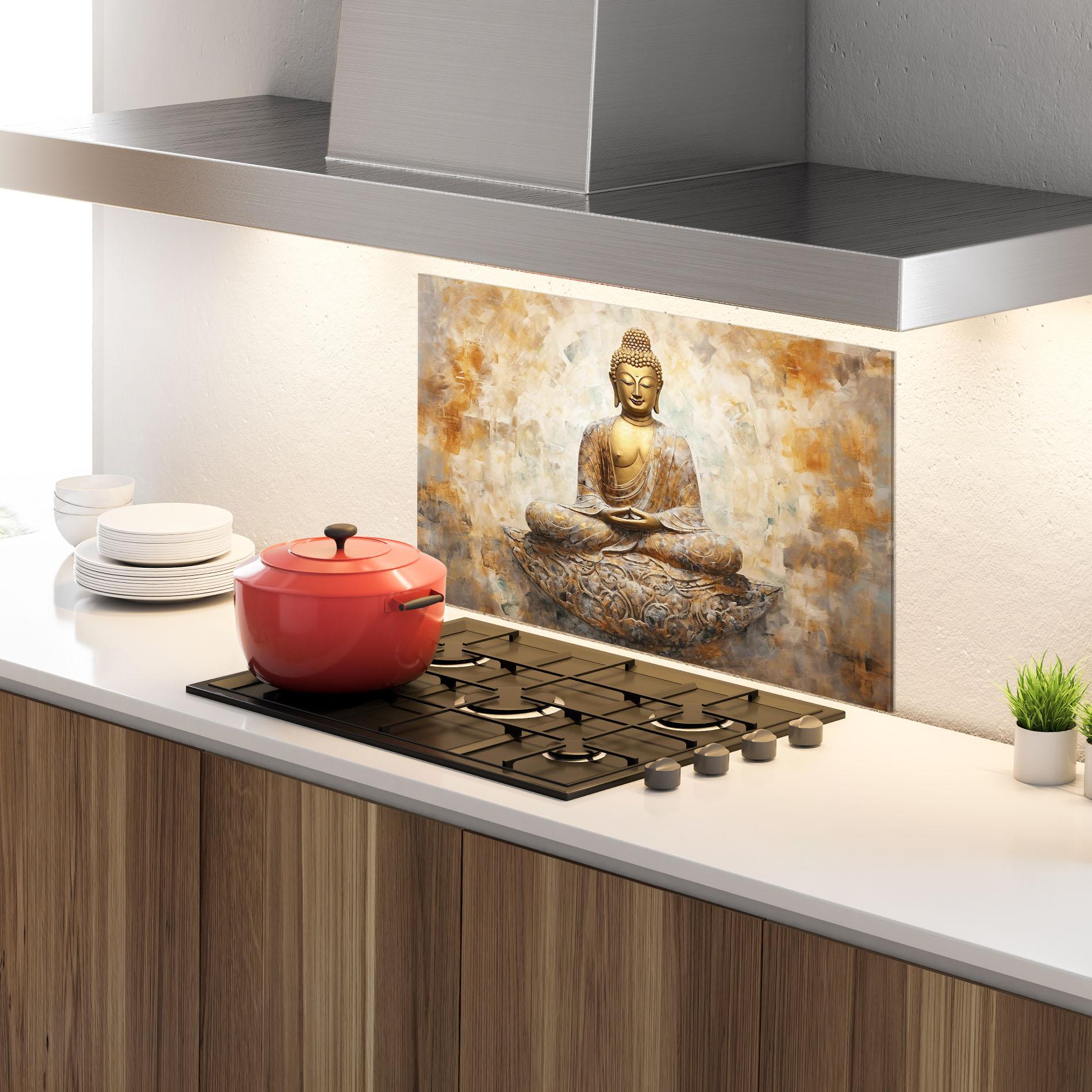 Panou Sticla Bucatarie Cream Buddha Art mockup 4