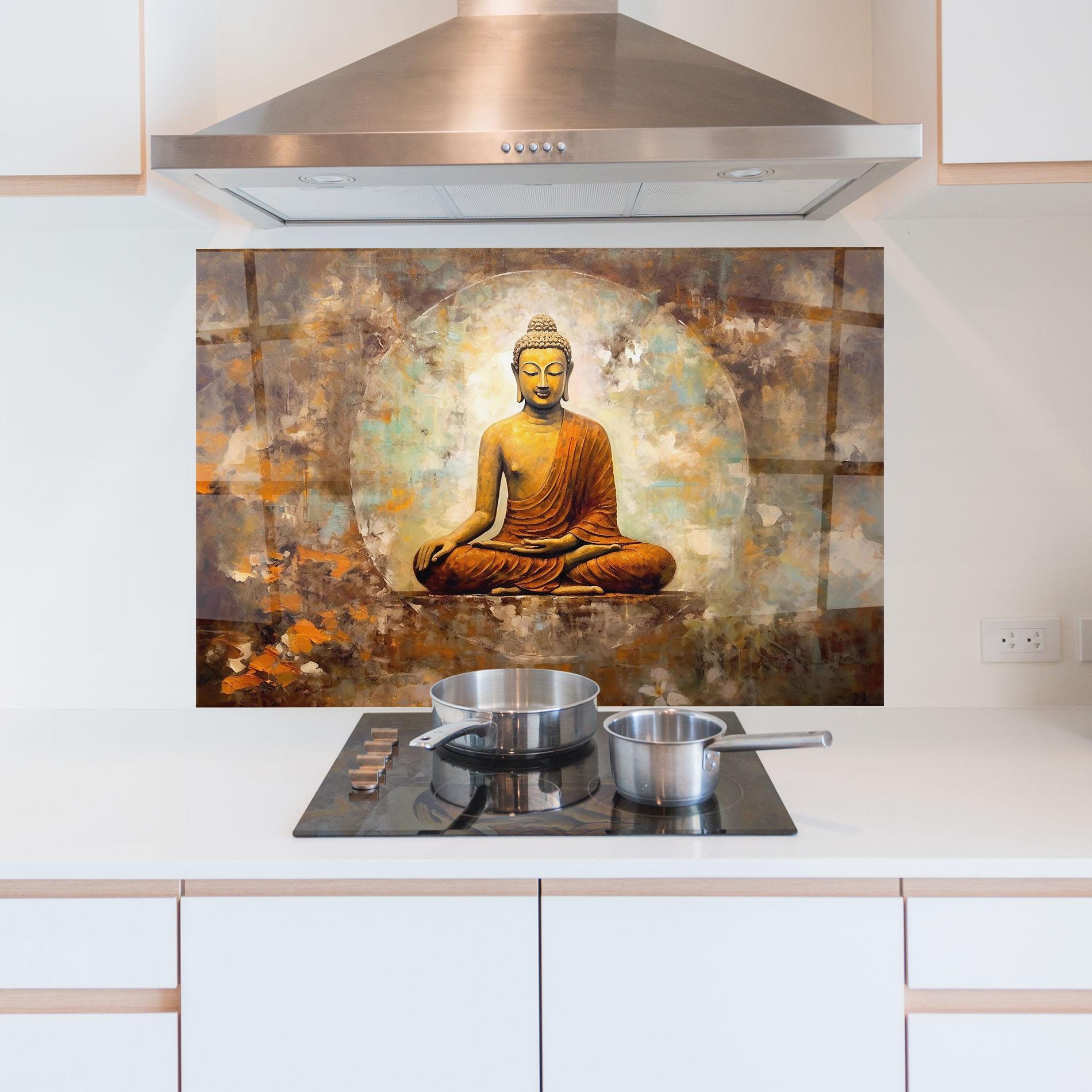 Panou Sticla Bucatarie Blue Circle Buddha mockup 5