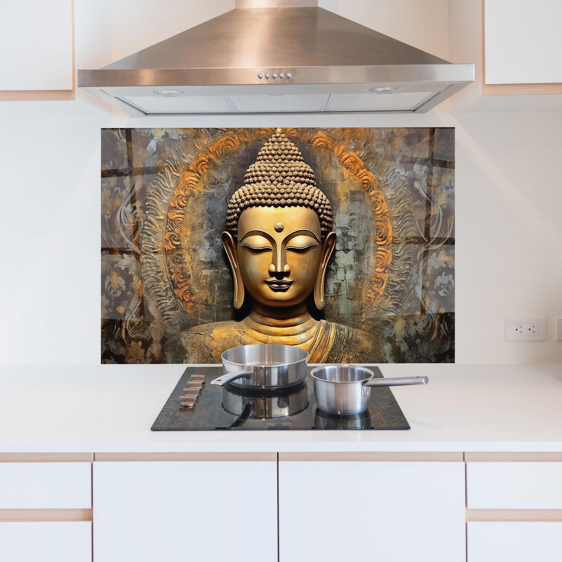 Panou Sticla Bucatarie Buddha 3d Head mockup 5