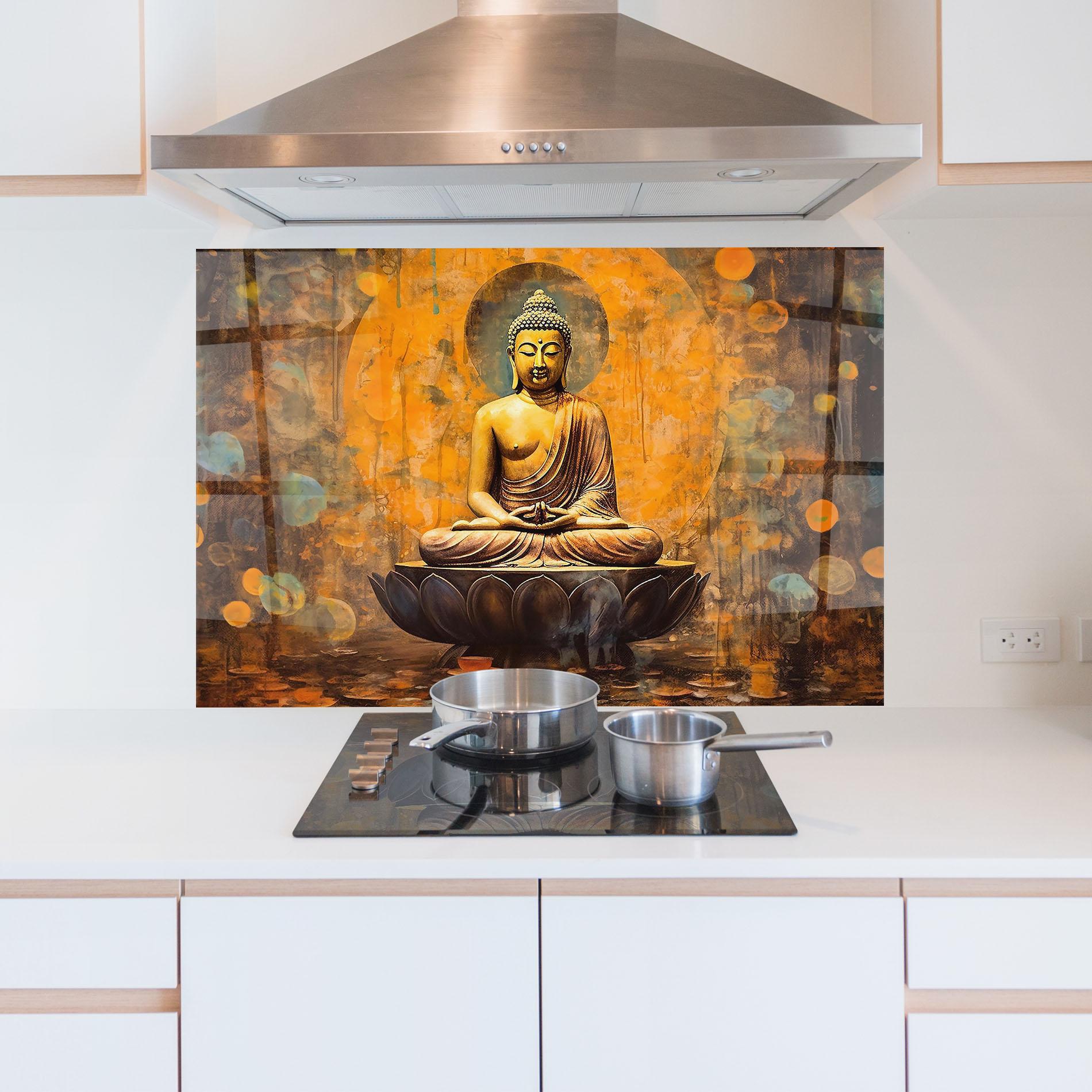 Panou Sticla Bucatarie Buddha Floating Art mockup 5