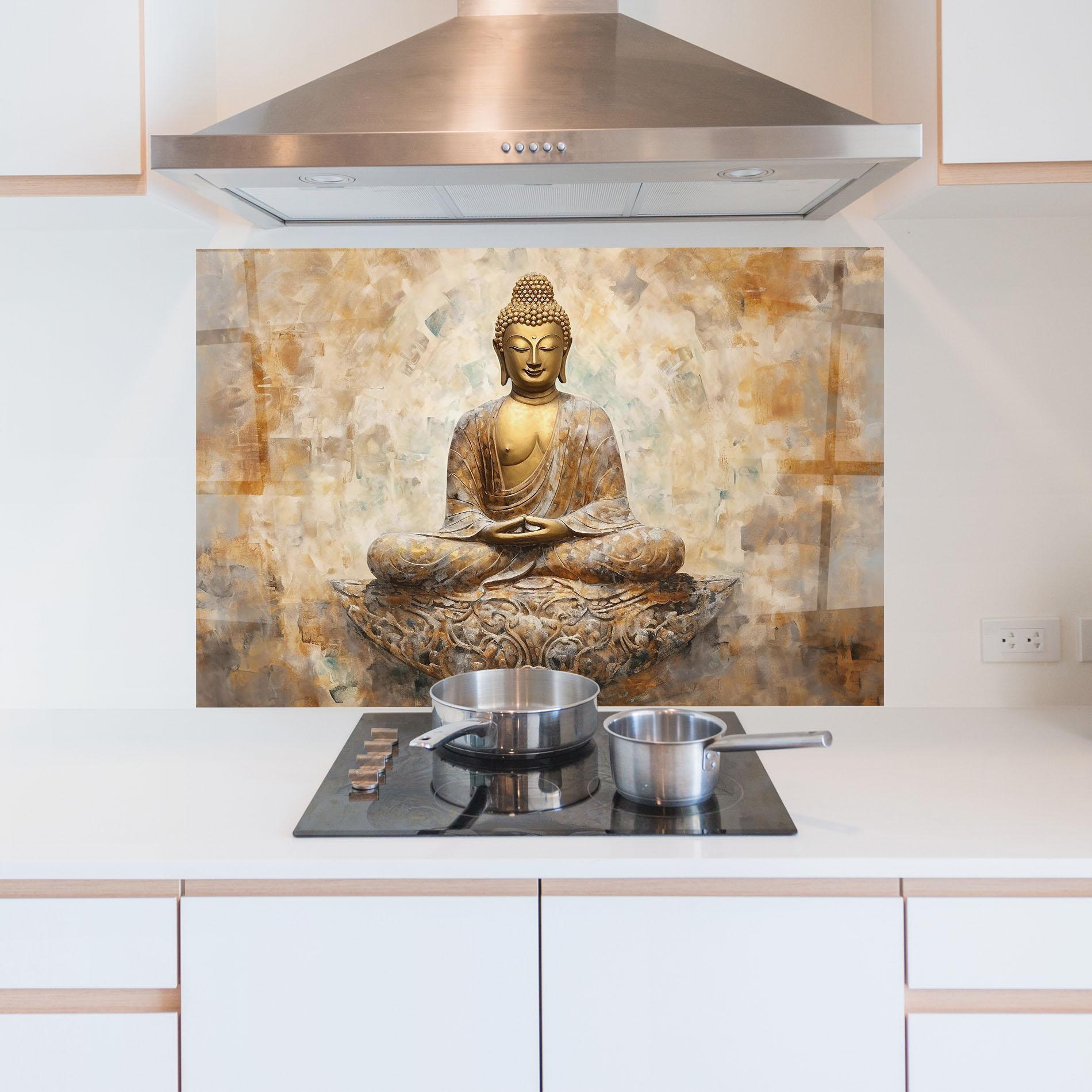 Panou Sticla Bucatarie Cream Buddha Art mockup 5
