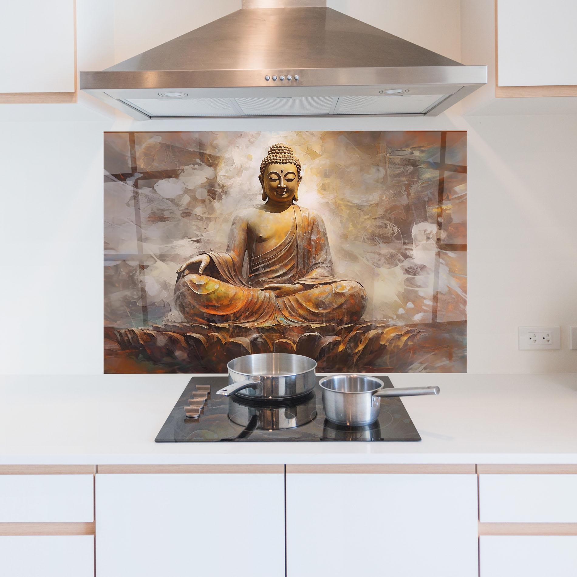 Panou Sticla Bucatarie Cream Orange Buddha mockup 5