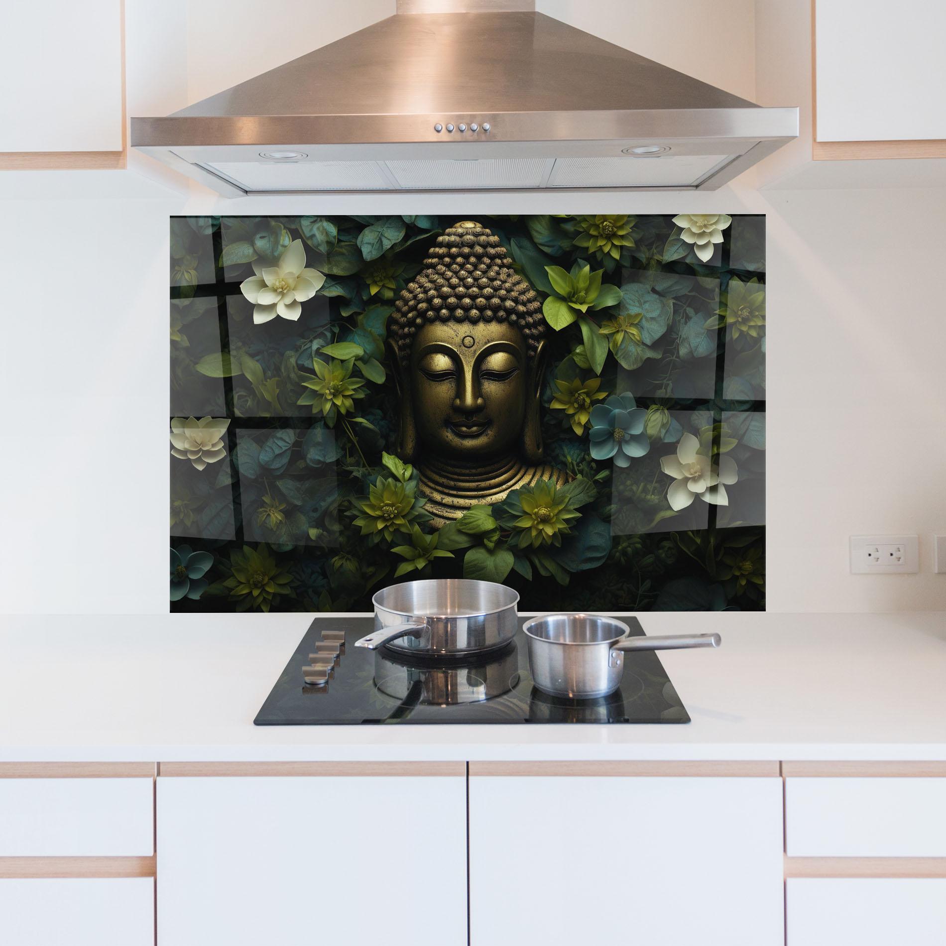 Panou Sticla Bucatarie Lotus Flower Buddha mockup 5
