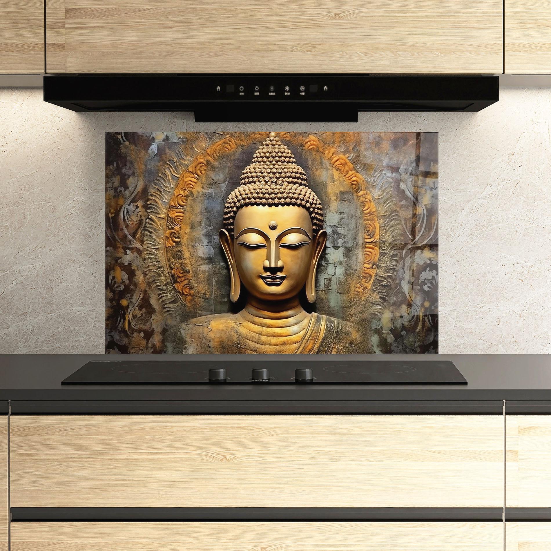 Panou Sticla Bucatarie Buddha 3d Head mockup 3