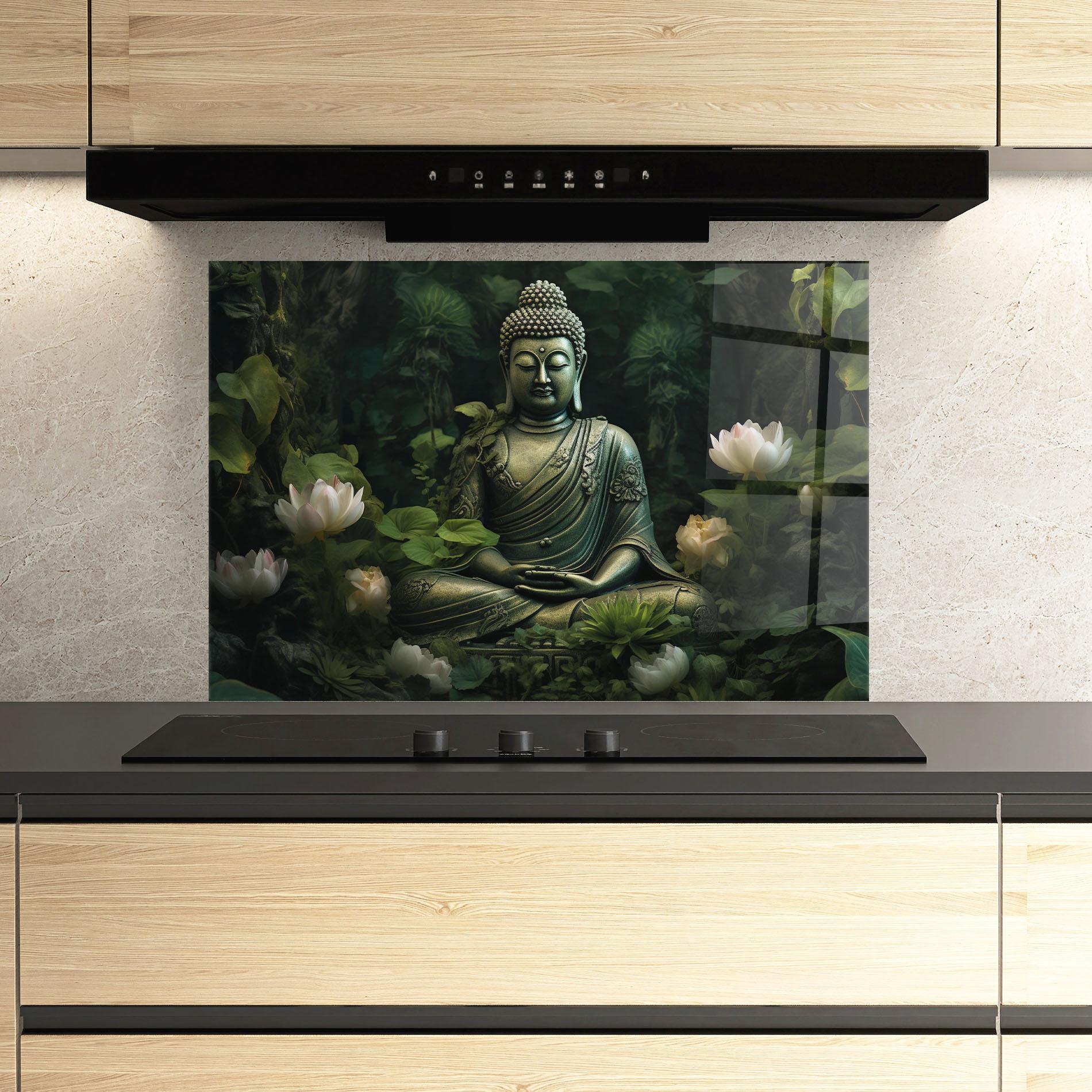 Panou Sticla Bucatarie Buddha Lotus Flower mockup 3