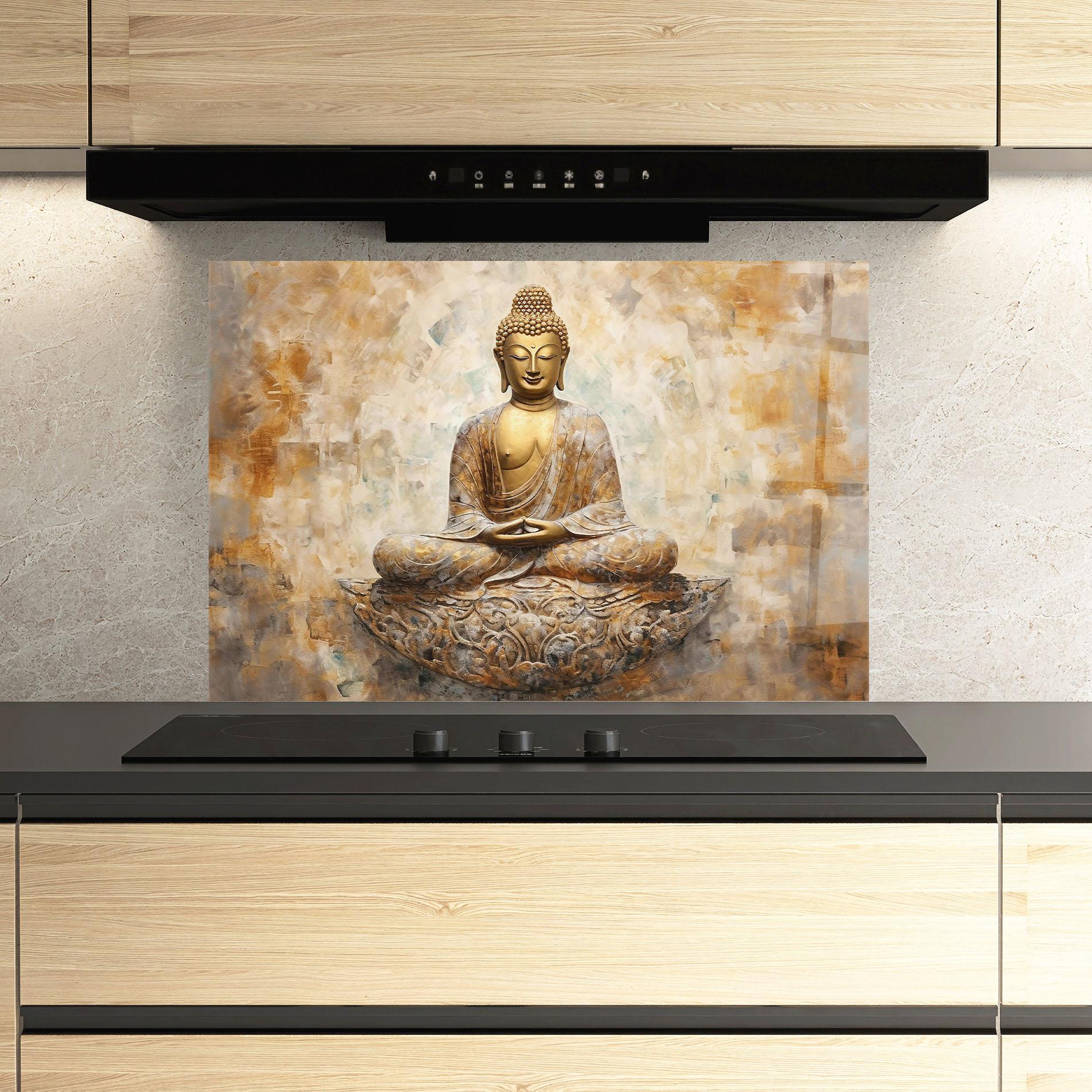 Panou Sticla Bucatarie Cream Buddha Art mockup 3