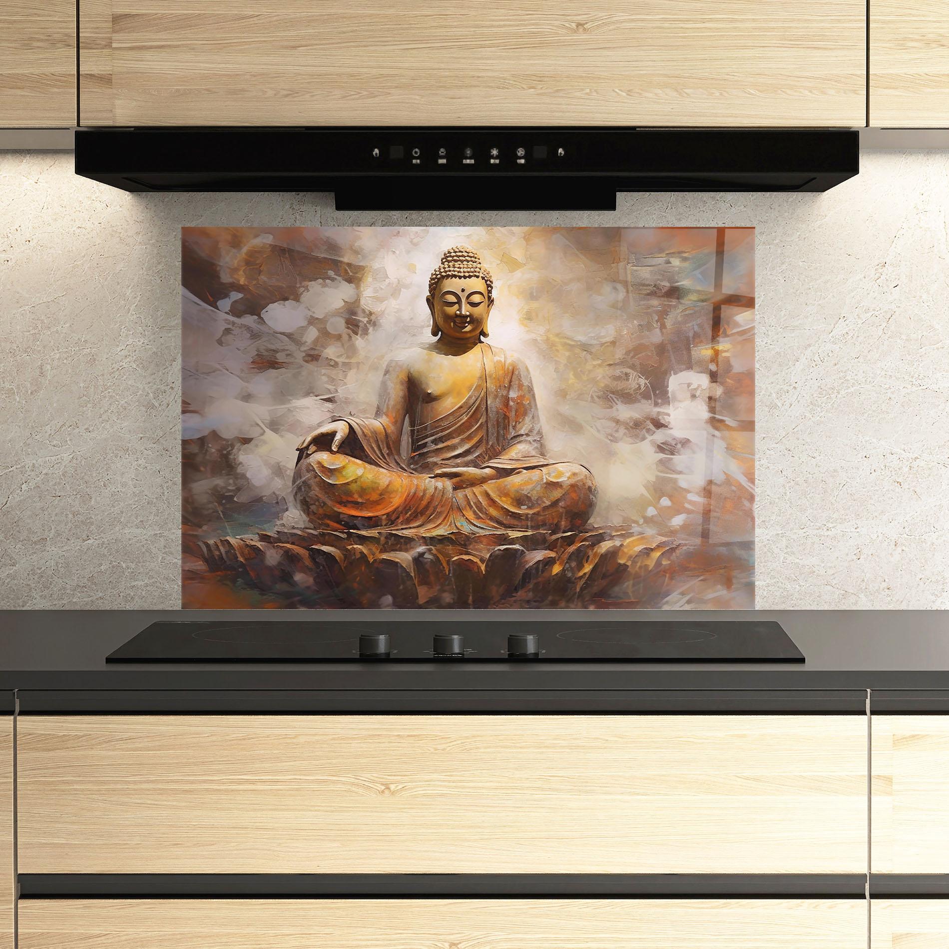 Panou Sticla Bucatarie Cream Orange Buddha mockup 3