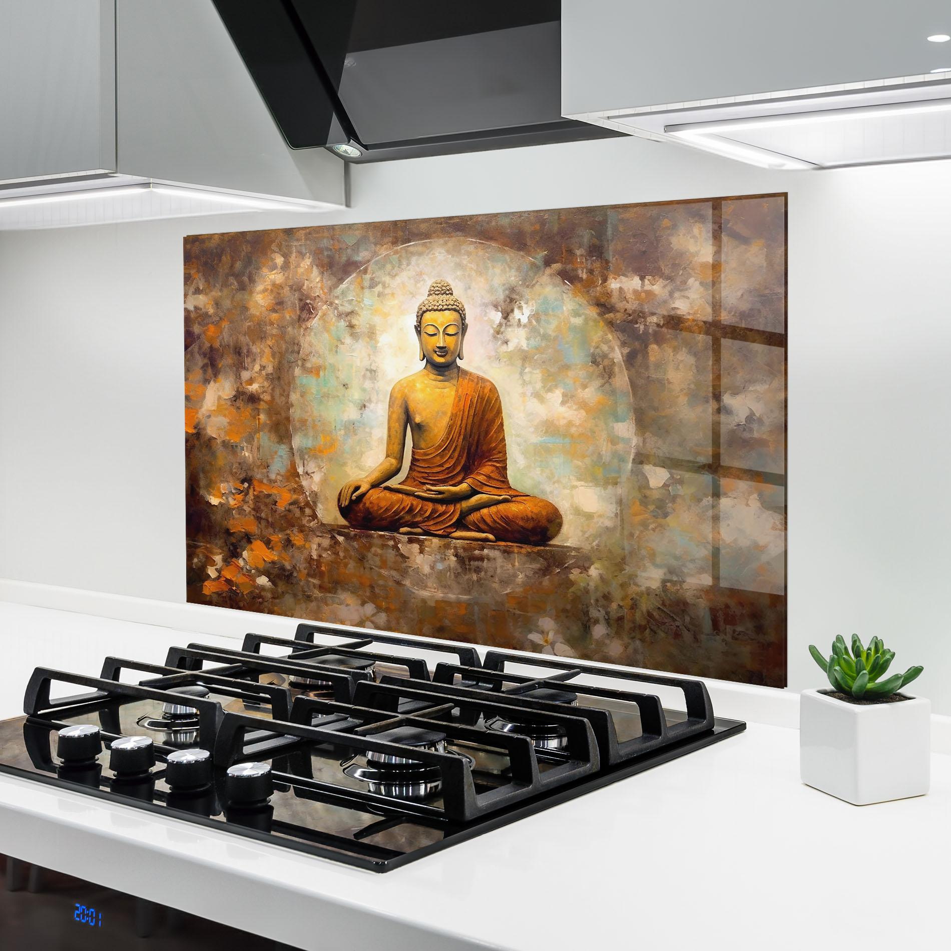 Panou Sticla Bucatarie Blue Circle Buddha mockup 6