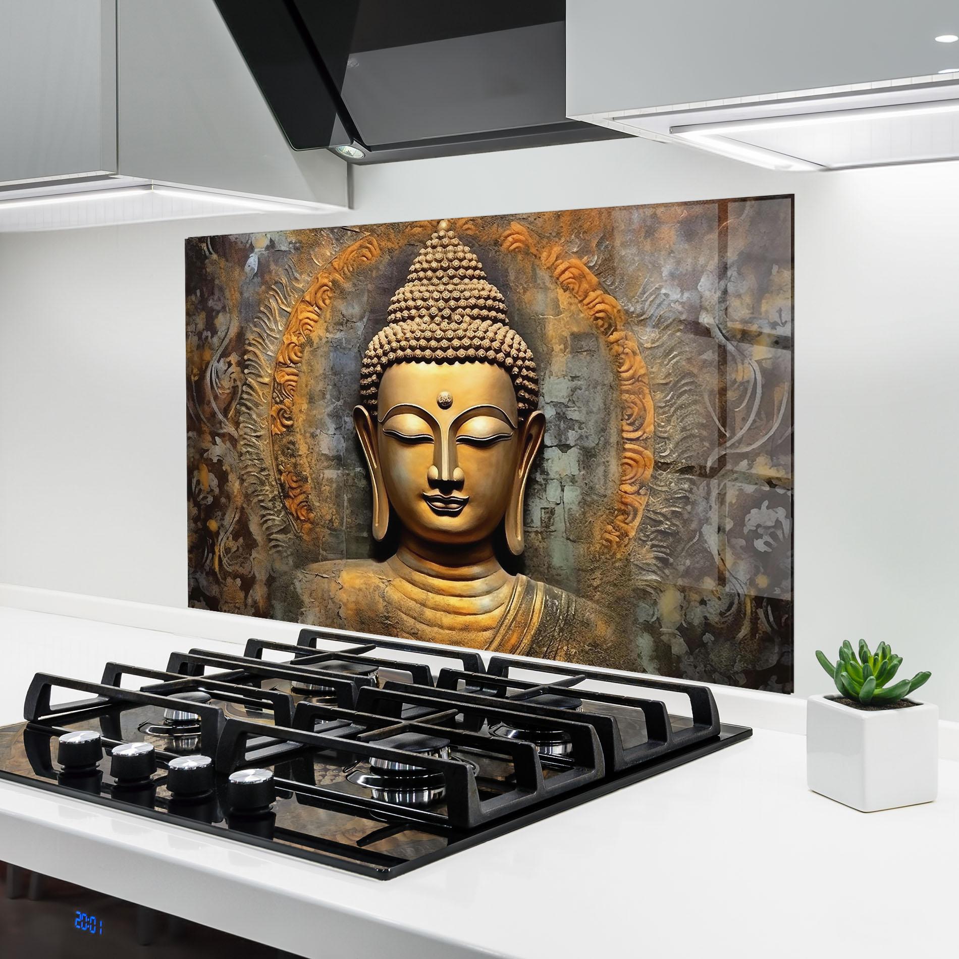 Panou Sticla Bucatarie Buddha 3d Head mockup 6