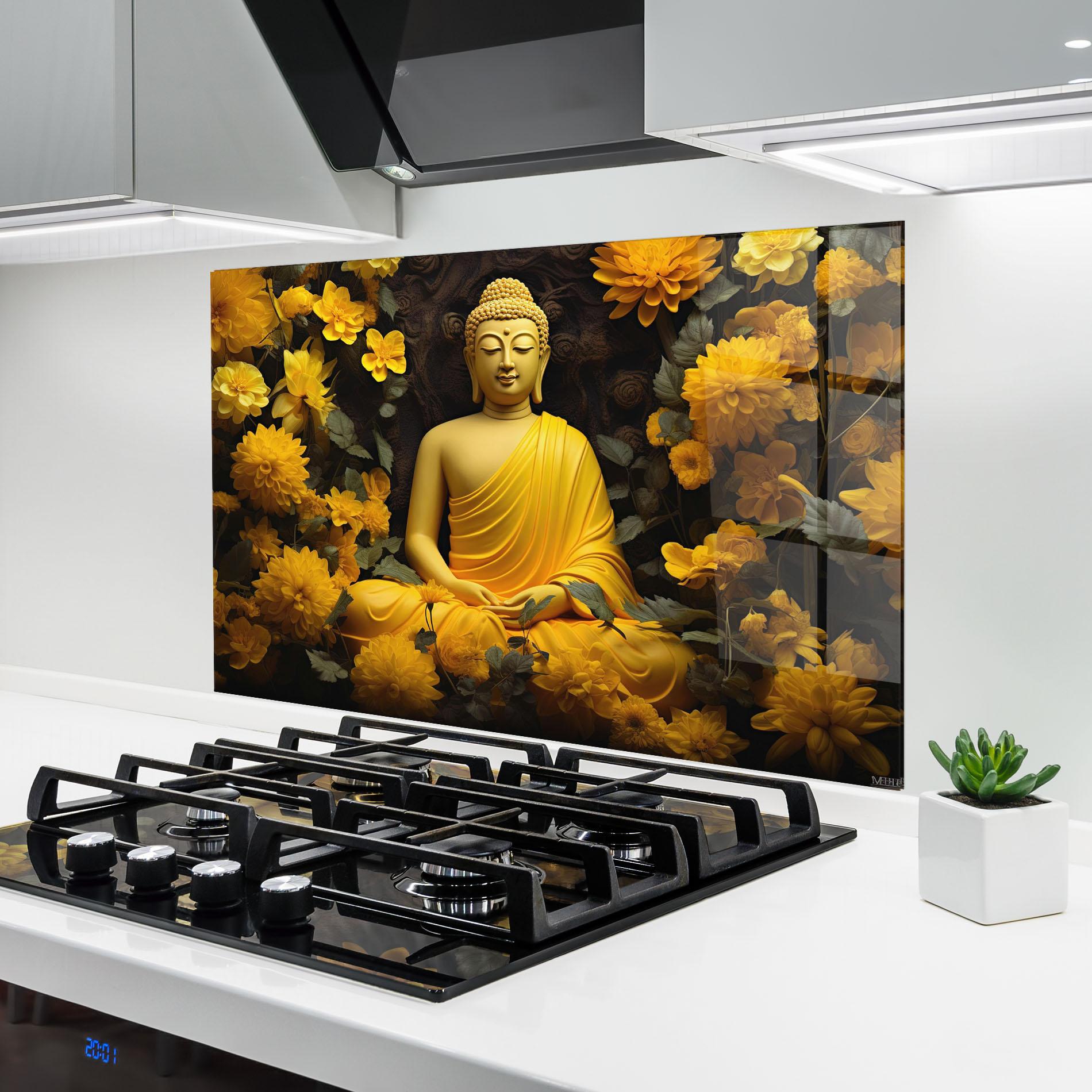 Panou Sticla Bucatarie Light Yellow Buddha mockup 6