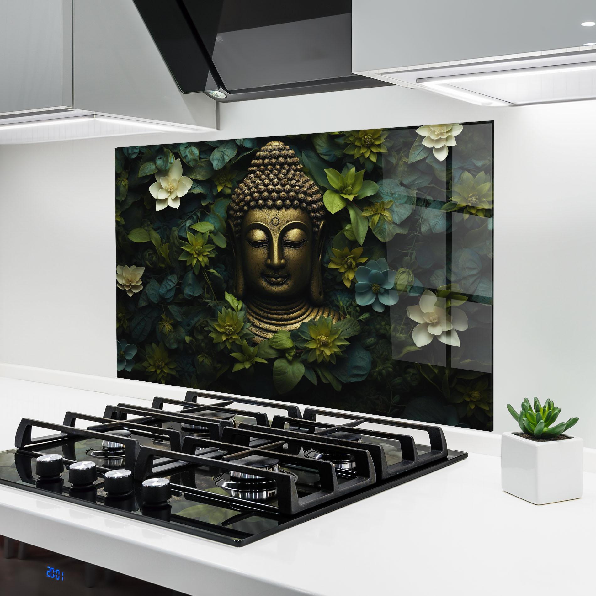 Panou Sticla Bucatarie Lotus Flower Buddha mockup 6