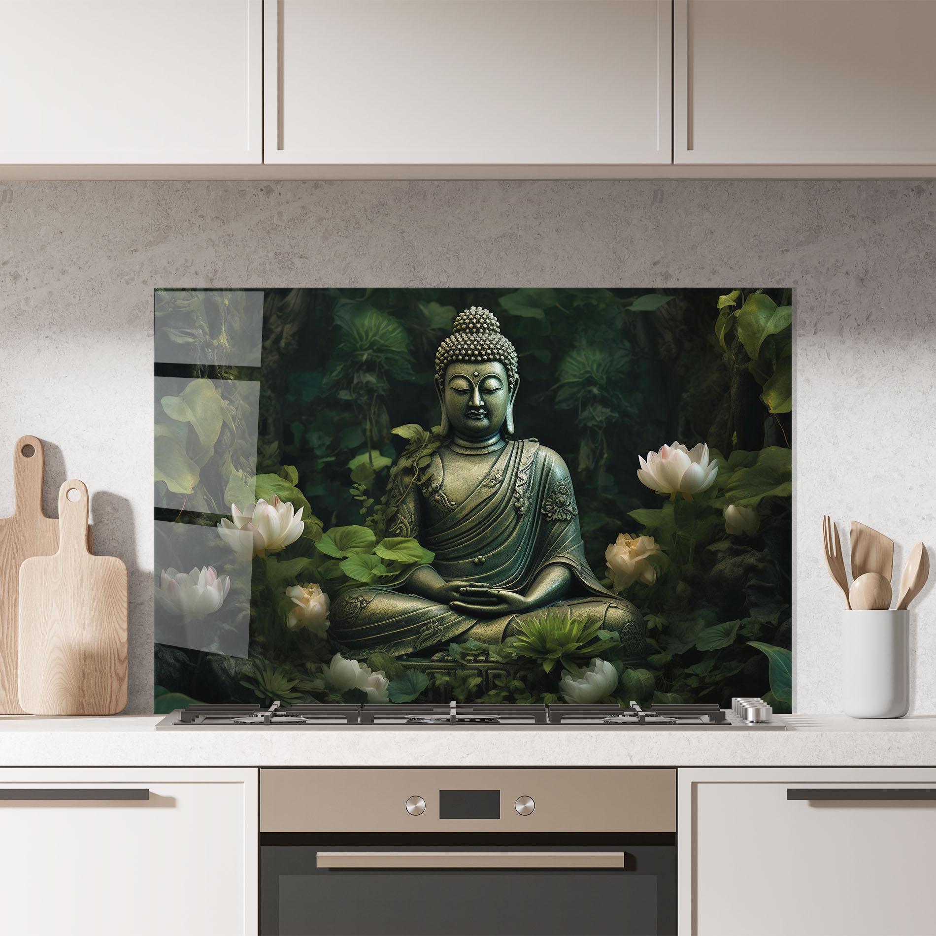 Panou Sticla Bucatarie Buddha Lotus Flower mockup 7