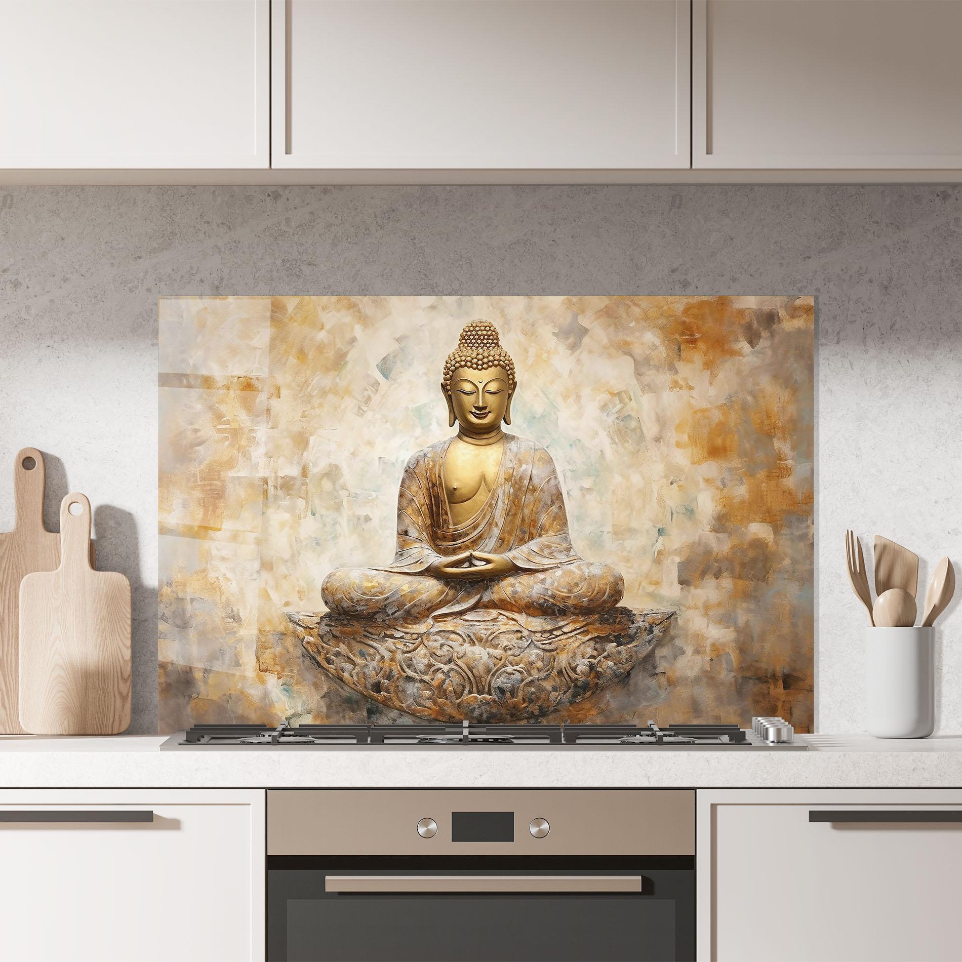 Panou Sticla Bucatarie Cream Buddha Art mockup 7