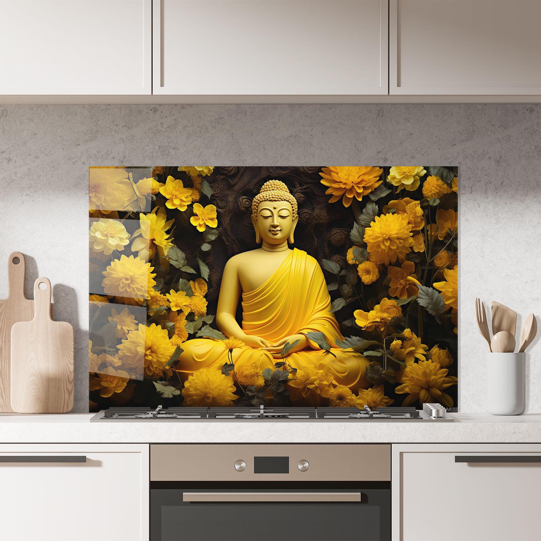 Panou Sticla Bucatarie Light Yellow Buddha mockup 7