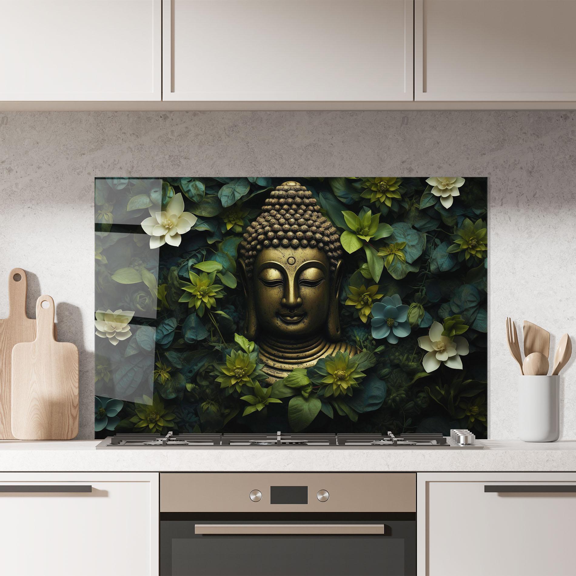 Panou Sticla Bucatarie Lotus Flower Buddha mockup 7
