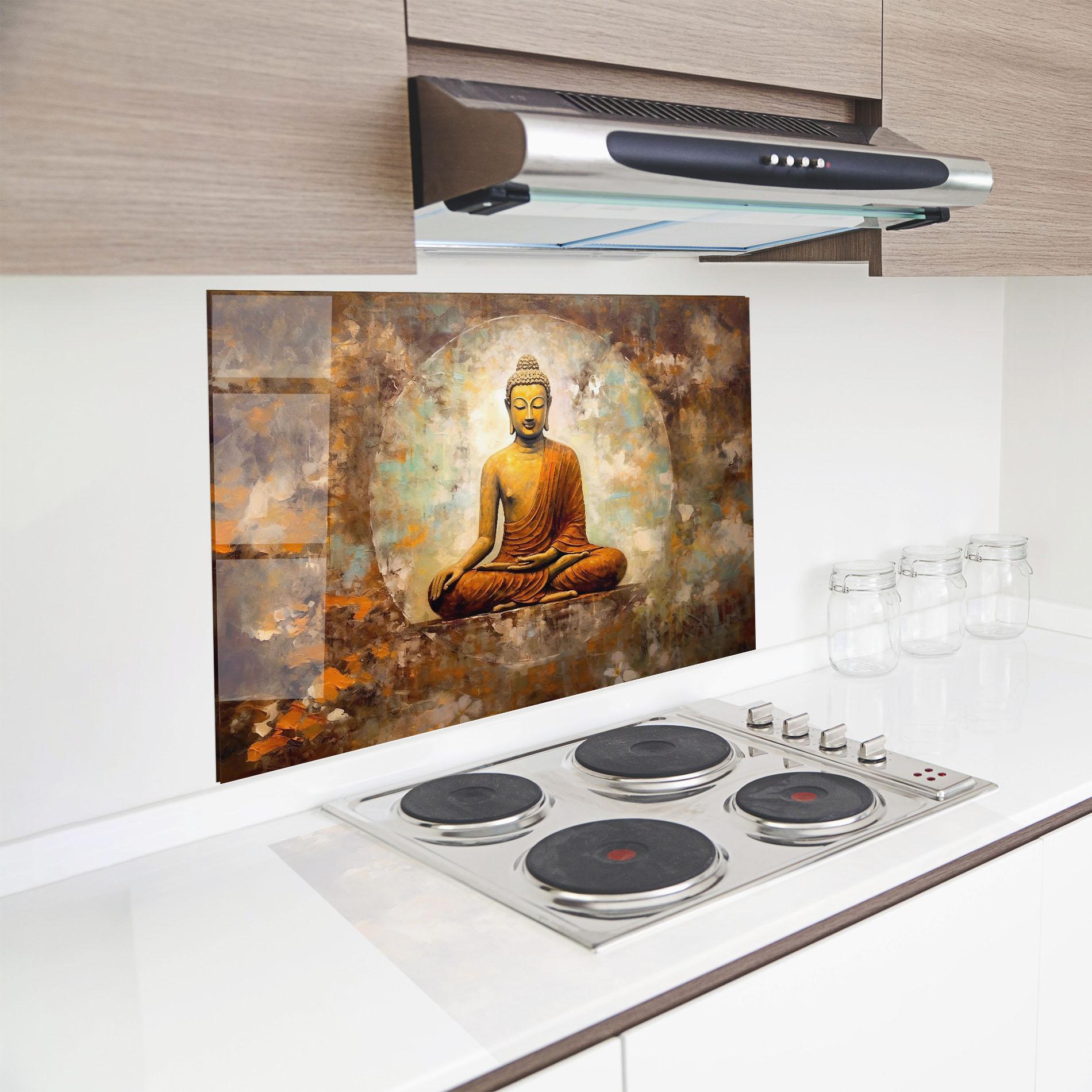 Panou Sticla Bucatarie Blue Circle Buddha mockup 8