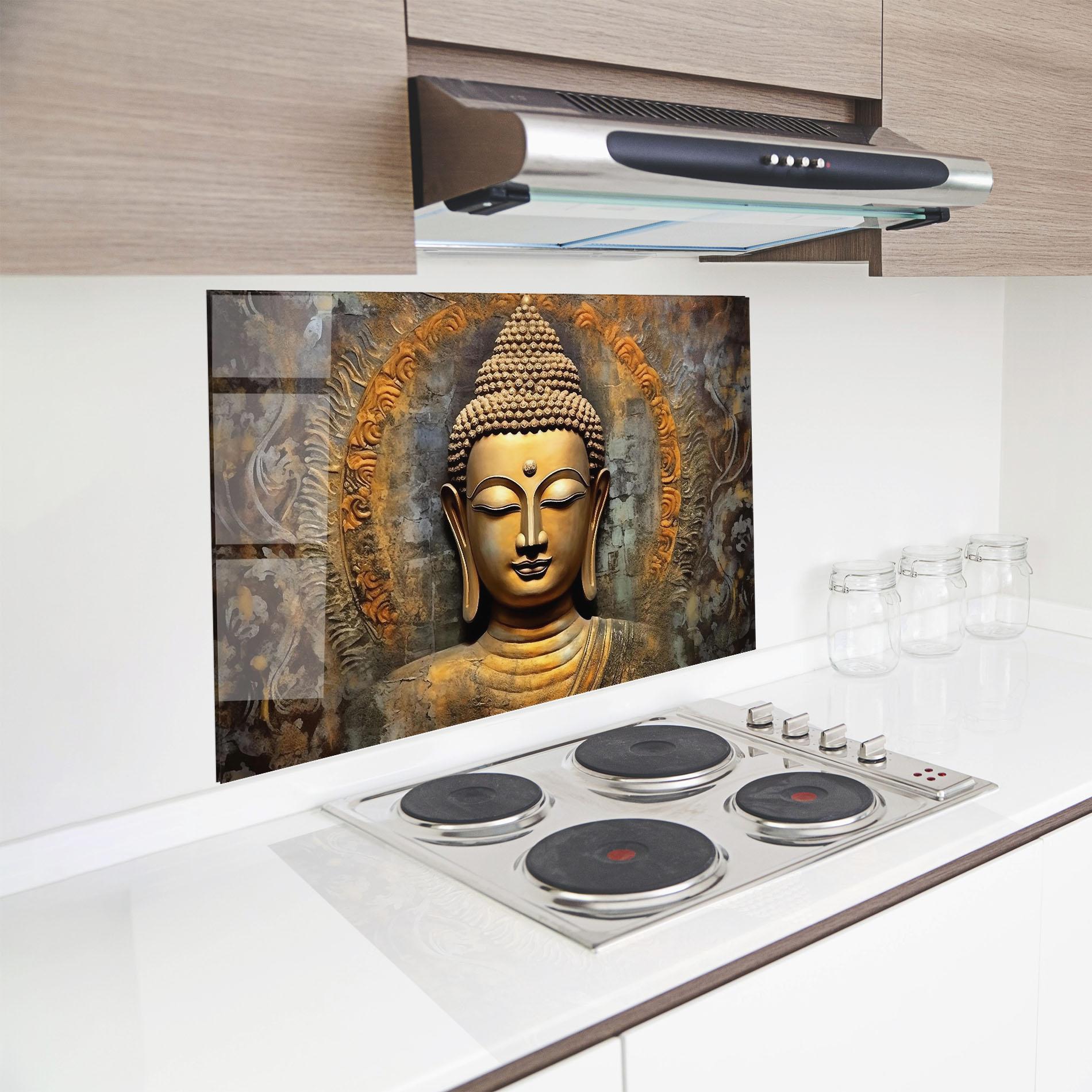 Panou Sticla Bucatarie Buddha 3d Head mockup 8