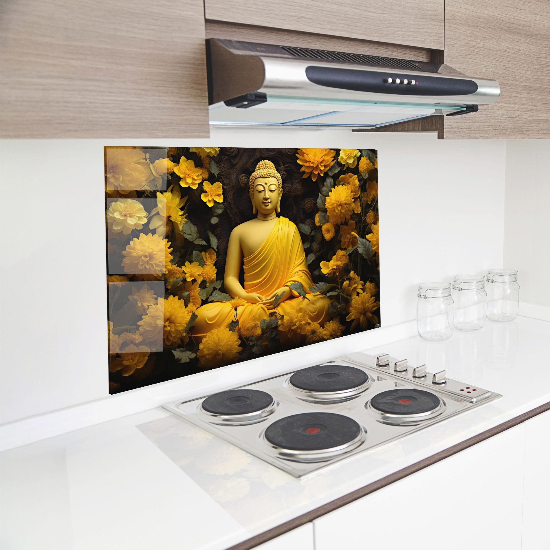 Panou Sticla Bucatarie Light Yellow Buddha mockup 8