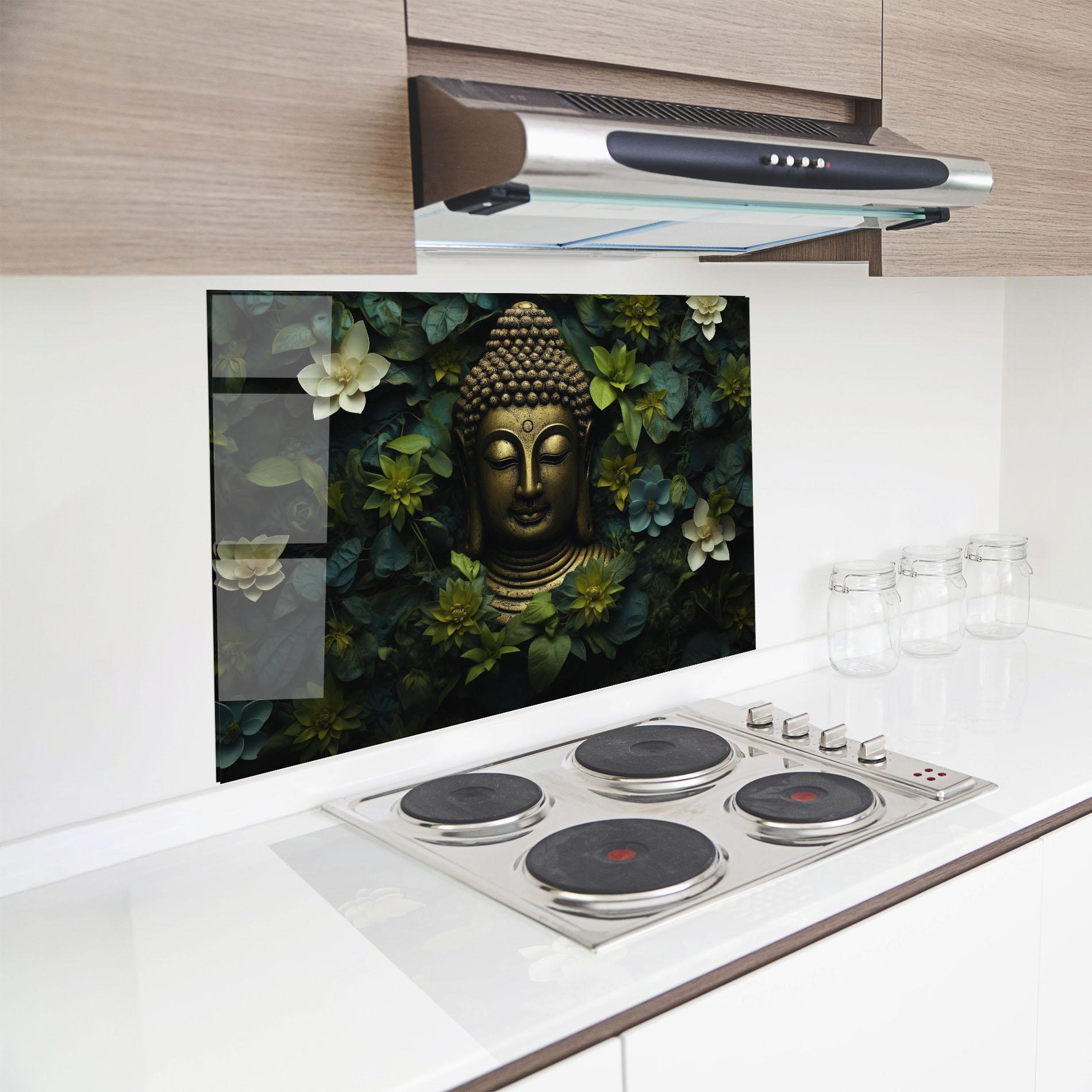 Panou Sticla Bucatarie Lotus Flower Buddha mockup 8