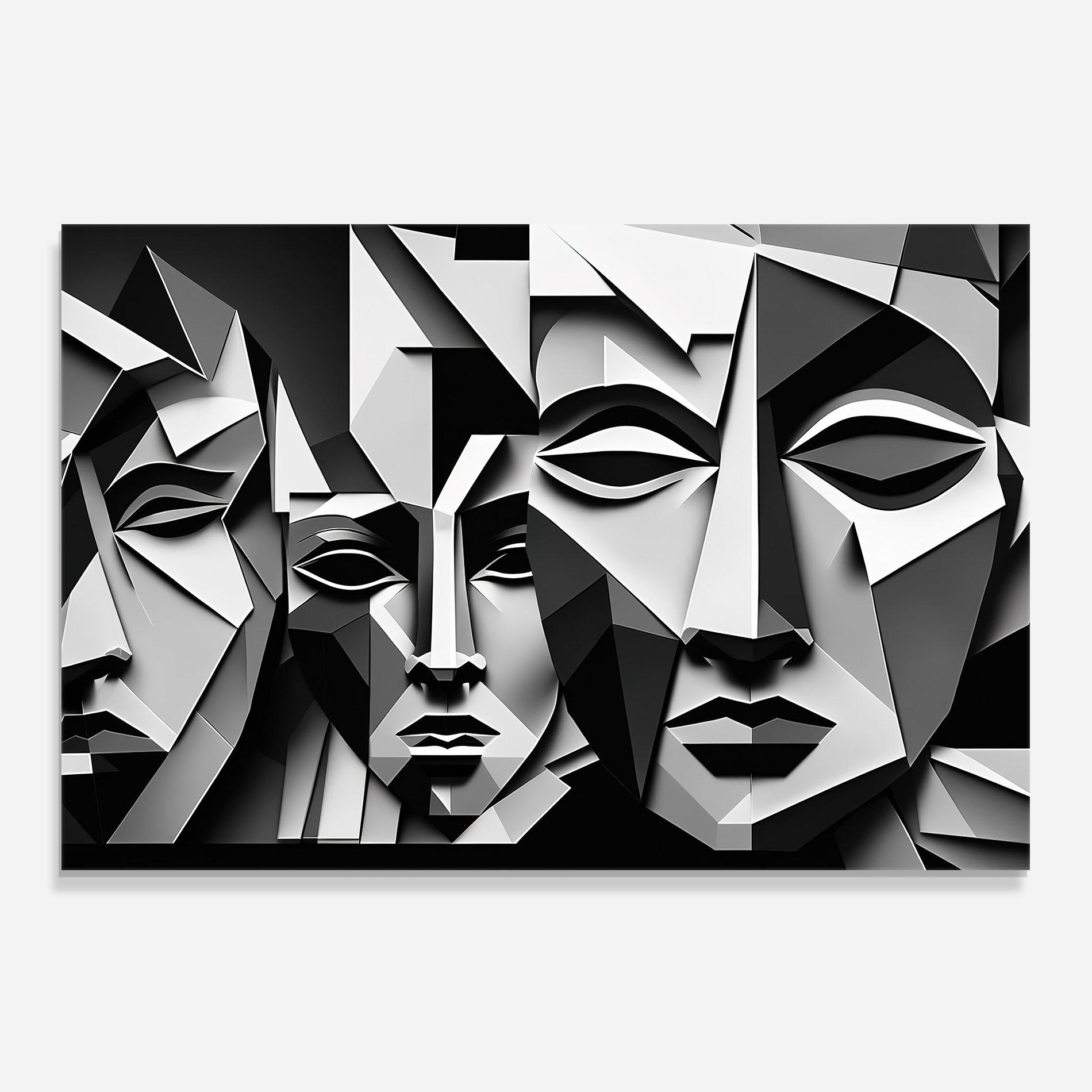 Panou Sticla Bucatarie Grey Faces Collage mockup 0