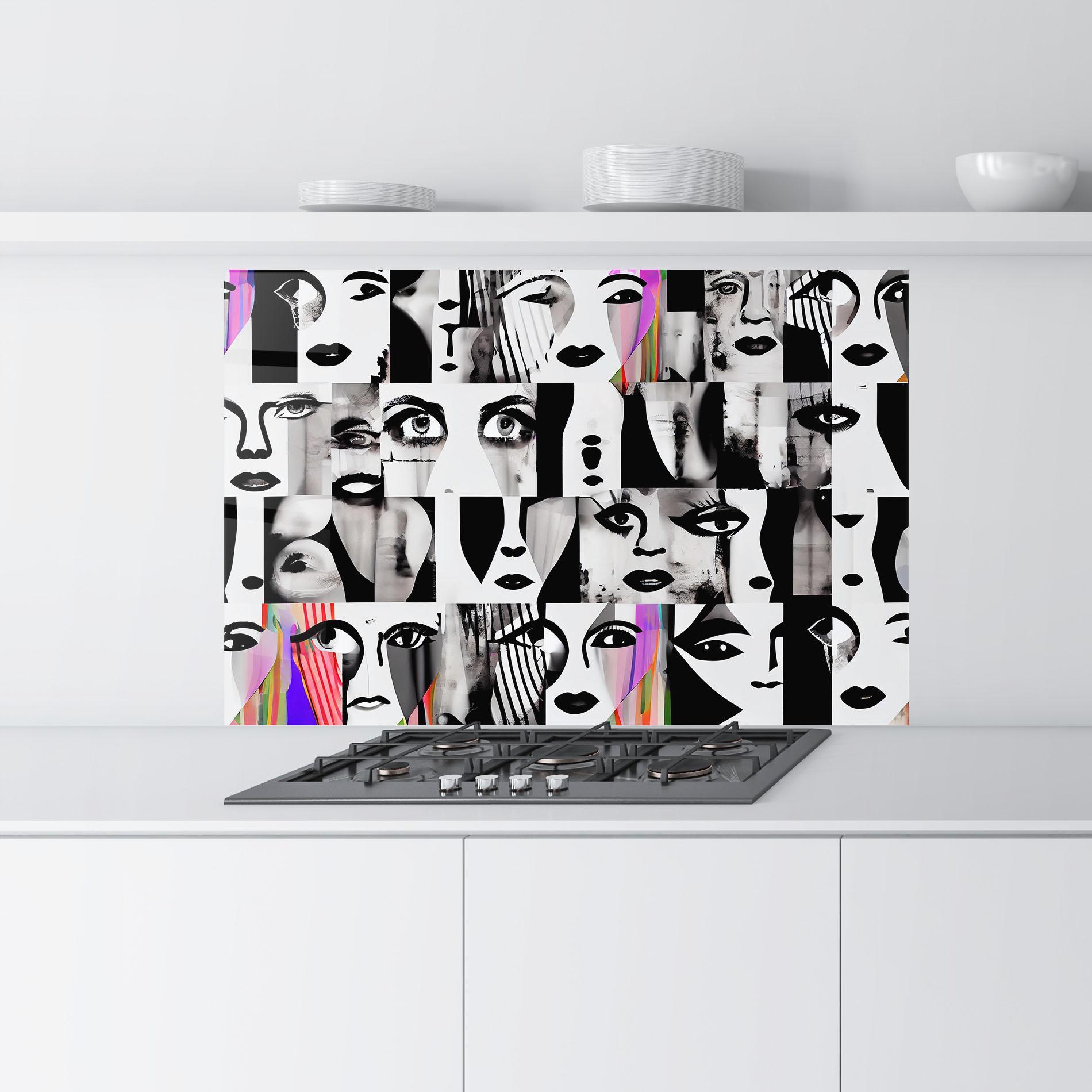 Panou Sticla Bucatarie Black White Face mockup 9