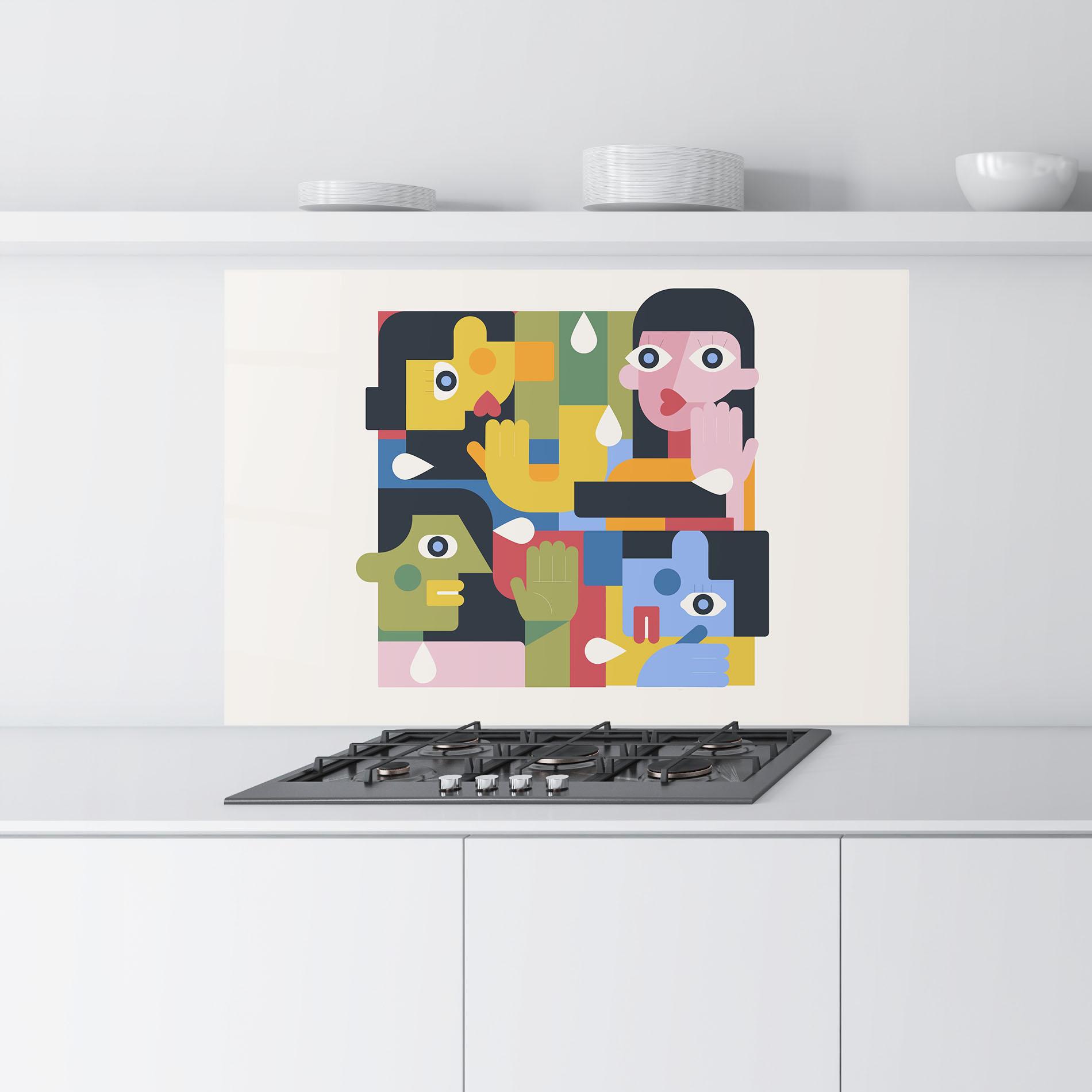 Panou Sticla Bucatarie Minimal People Collage mockup 9