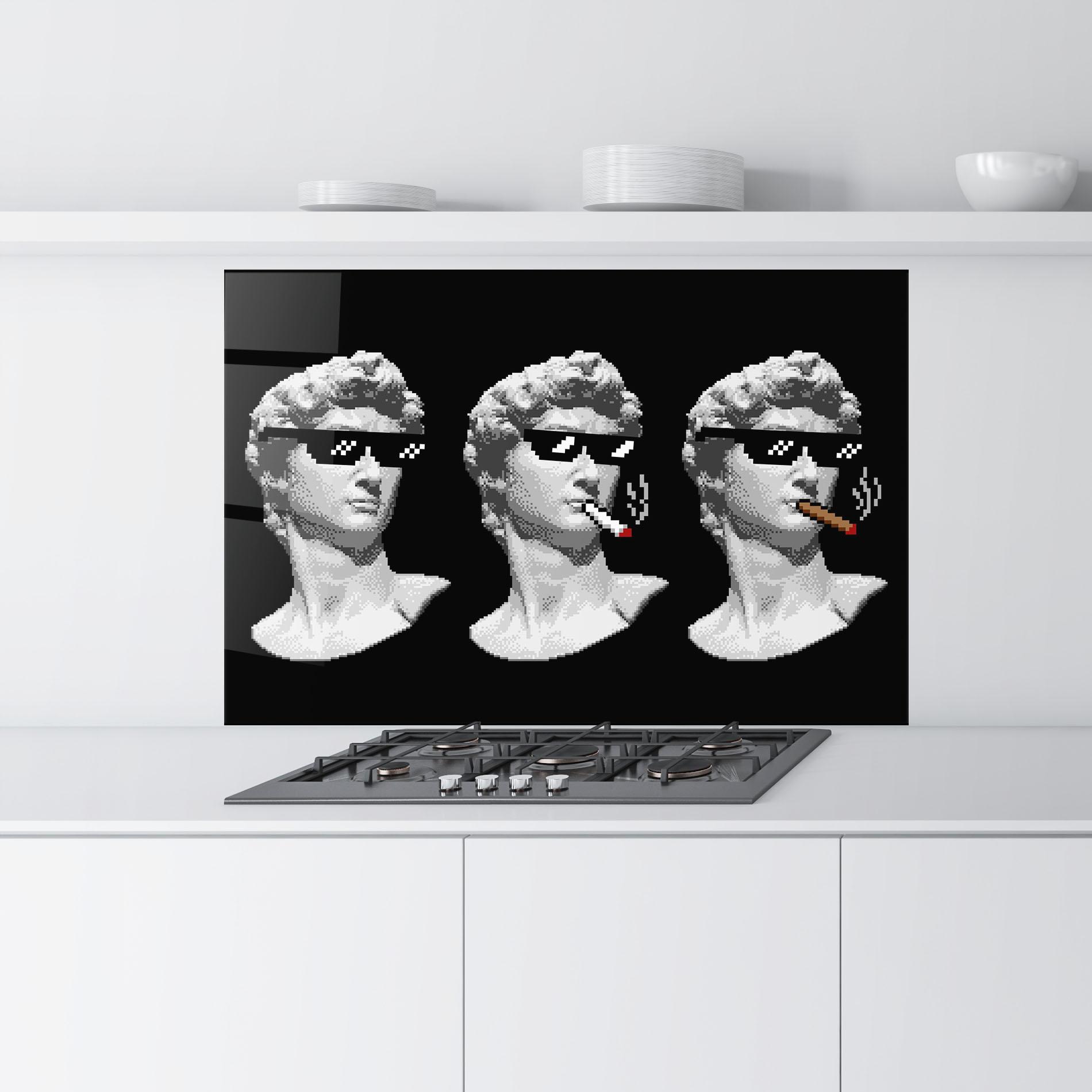 Panou Sticla Bucatarie Statue Smoking mockup 9