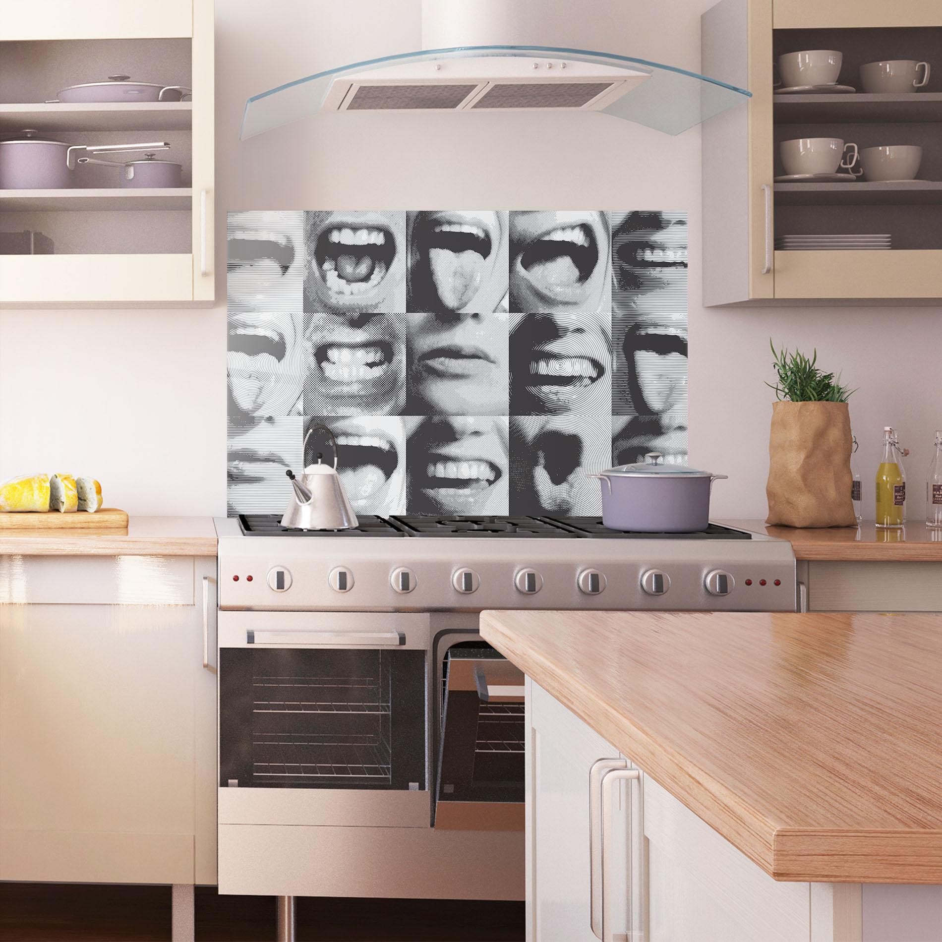 Panou Sticla Bucatarie Grey Mouth Collage mockup 1