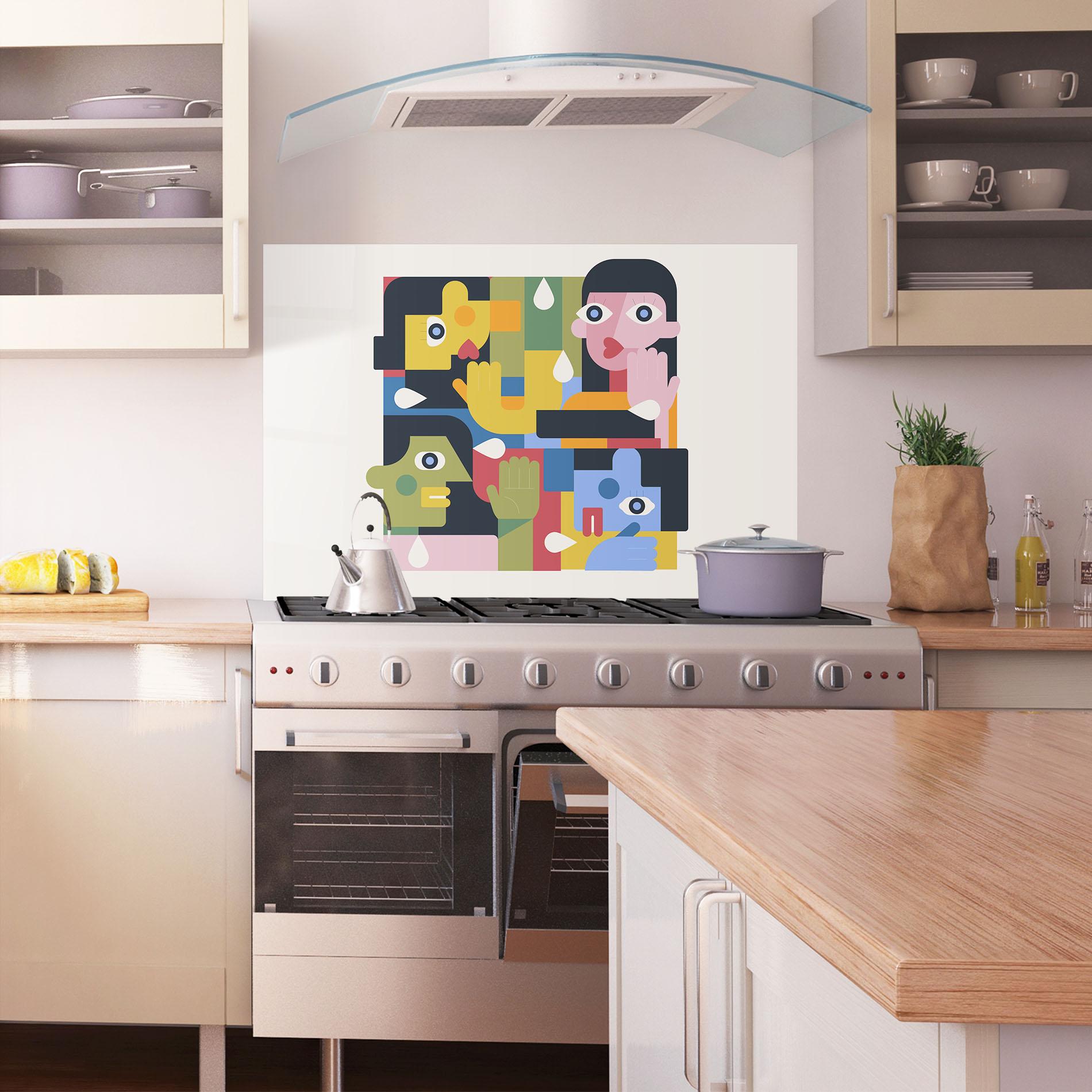 Panou Sticla Bucatarie Minimal People Collage mockup 1