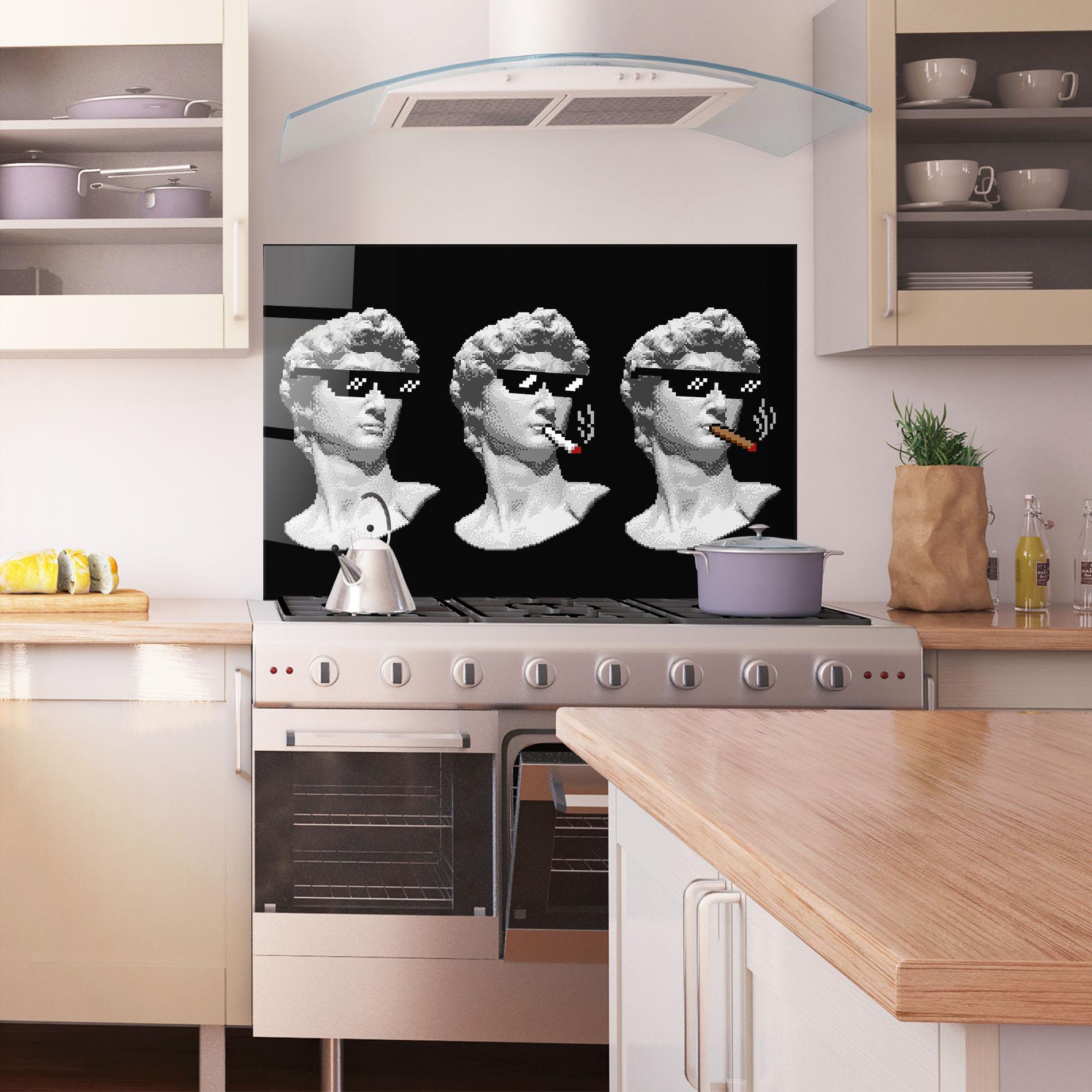 Panou Sticla Bucatarie Statue Smoking mockup 1