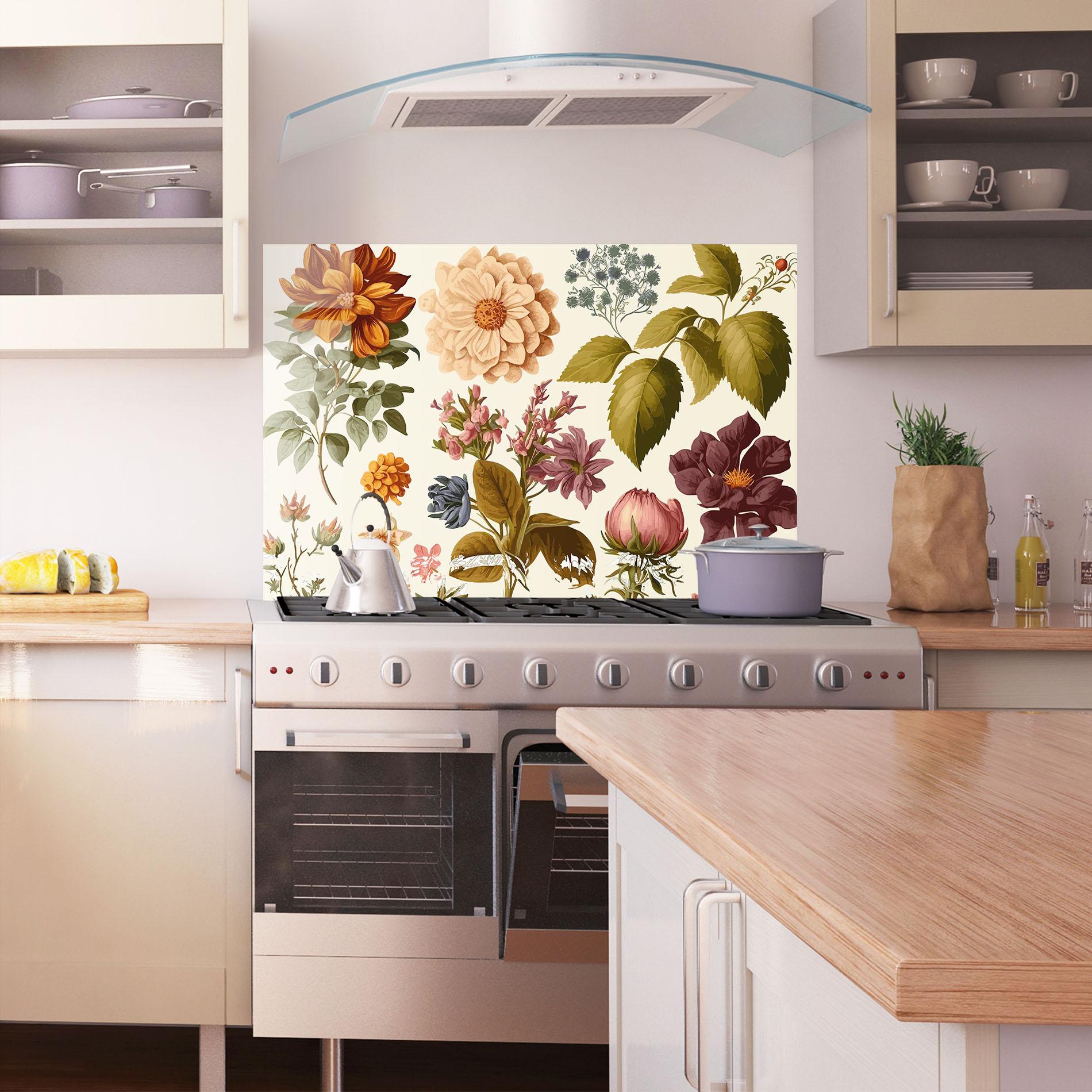 Panou Sticla Bucatarie Vintage Plant Collage mockup 1