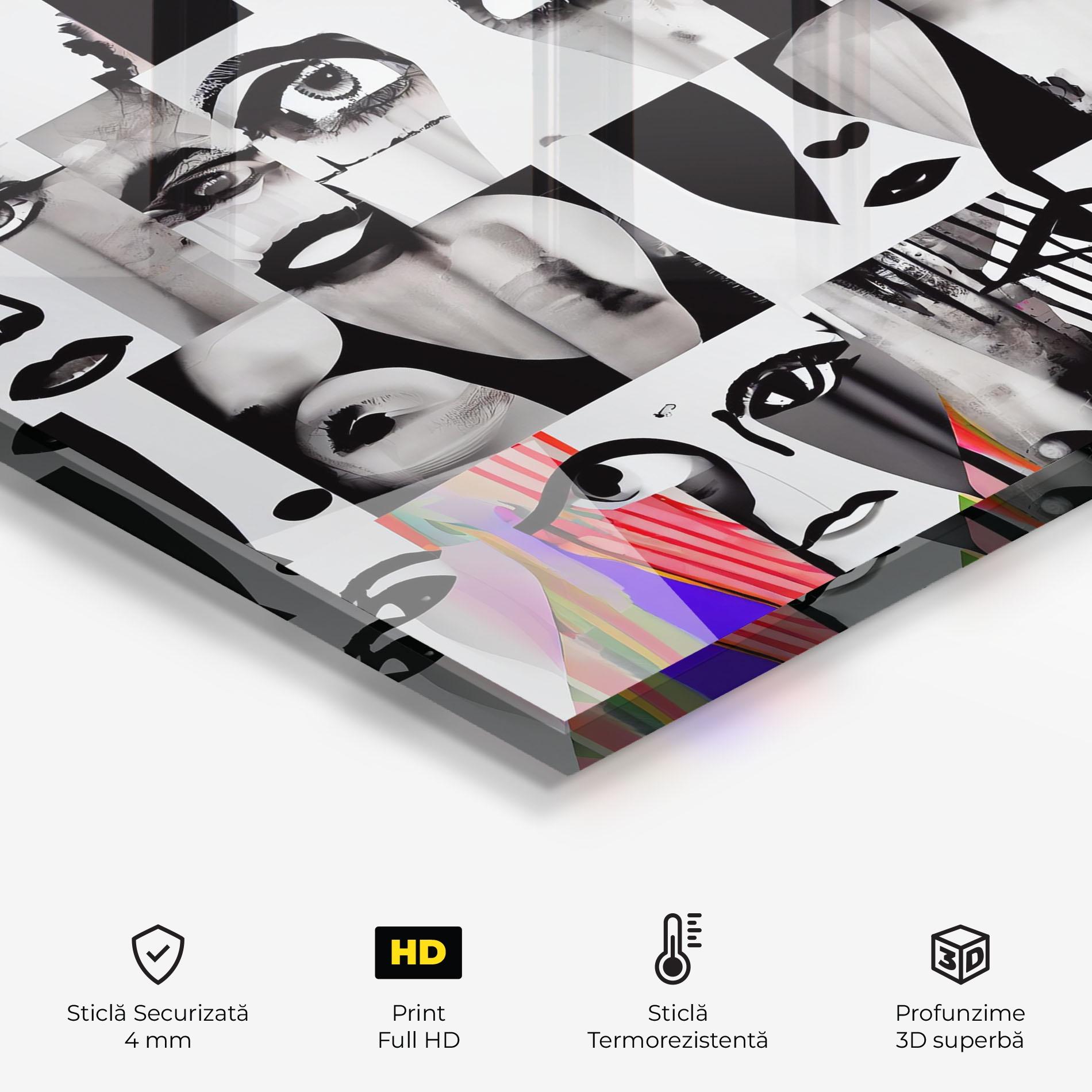Panou Sticla Bucatarie Black White Face mockup 2