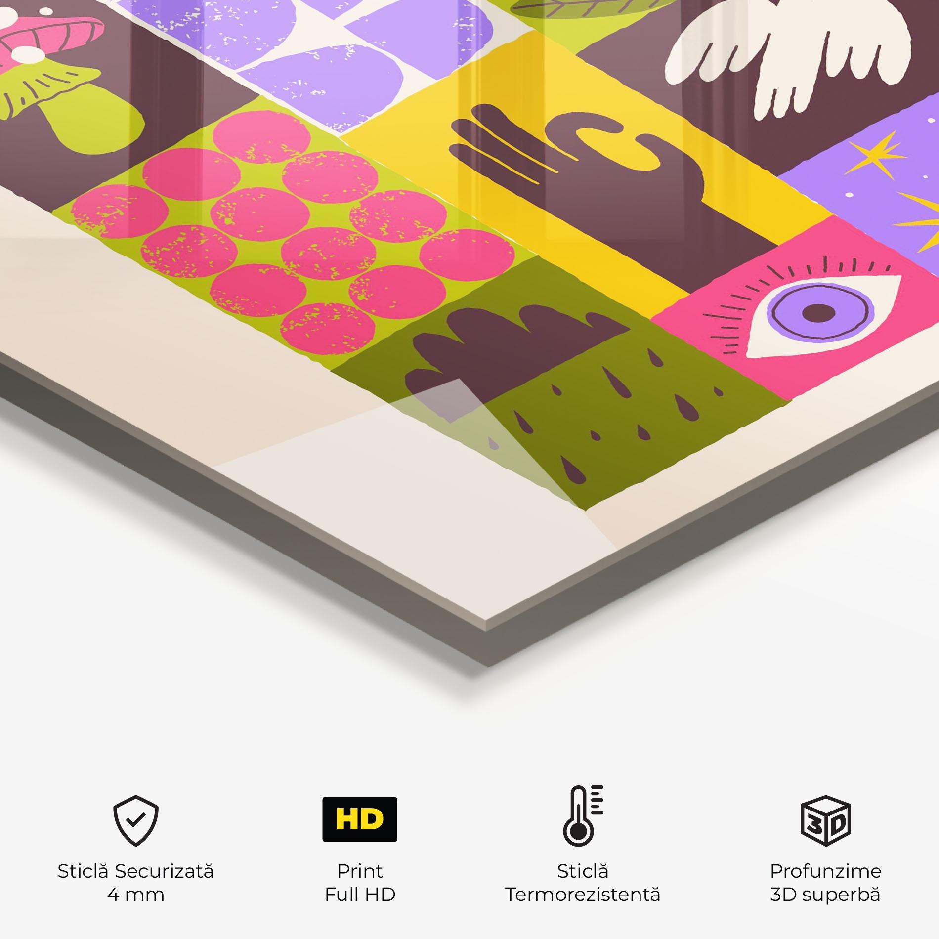 Panou Sticla Bucatarie Green Purple Collage mockup 2