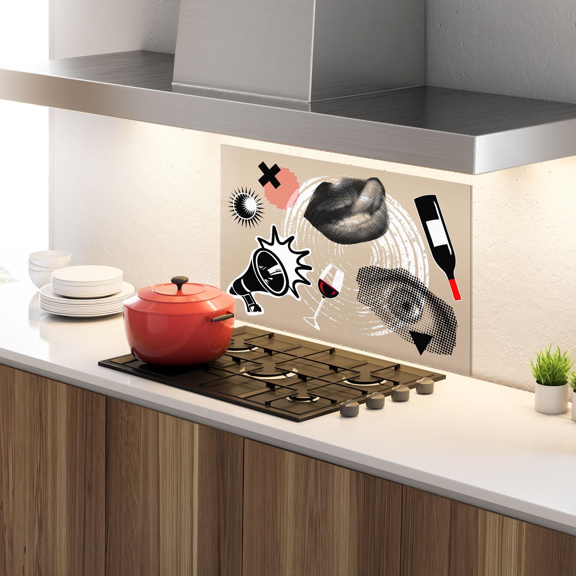 Panou Sticla Bucatarie Lips Mouth Collage mockup 4