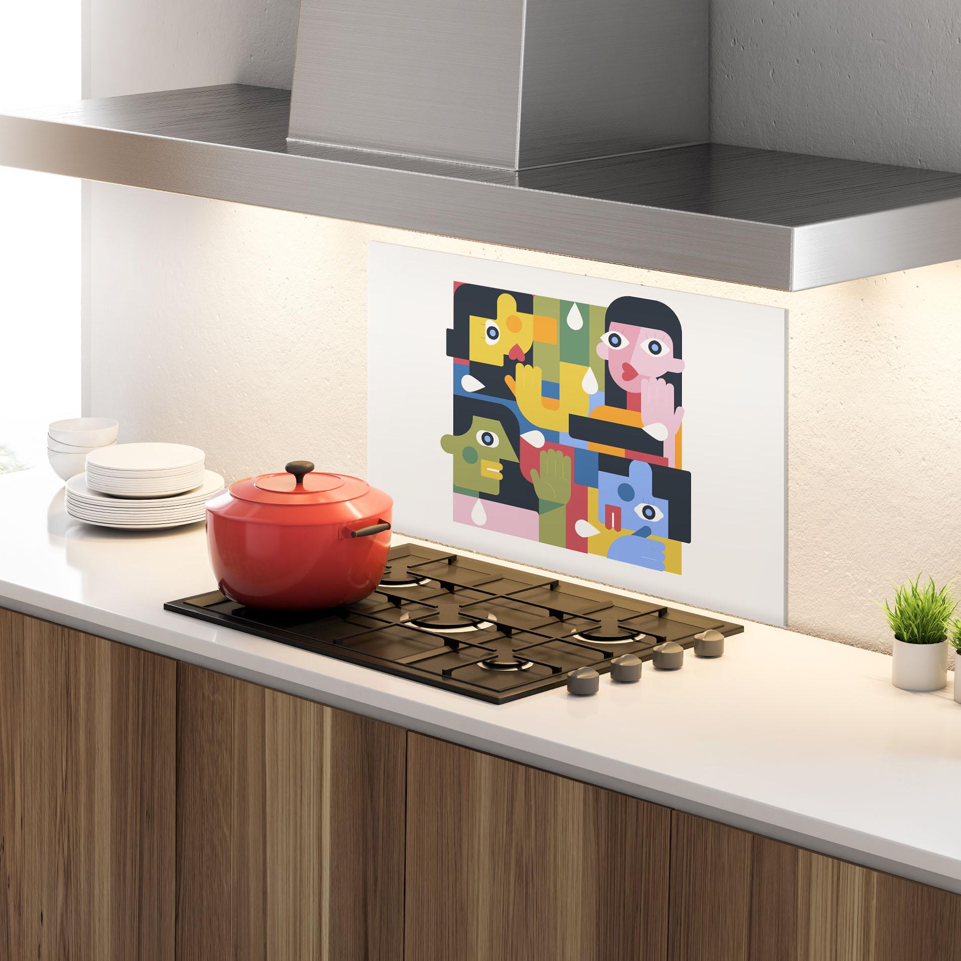 Panou Sticla Bucatarie Minimal People Collage mockup 4