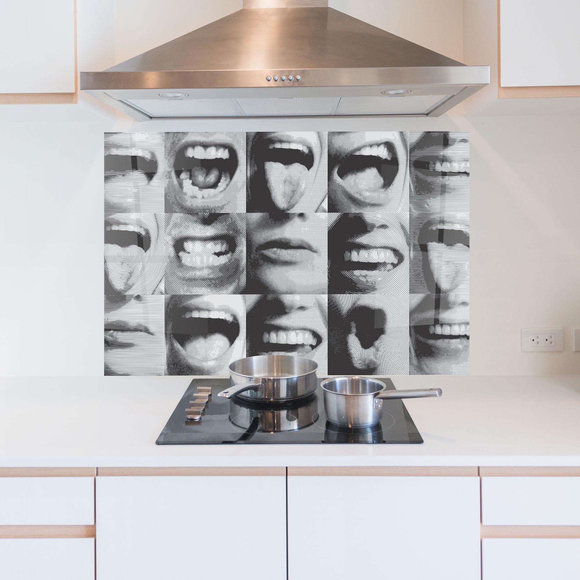 Panou Sticla Bucatarie Grey Mouth Collage mockup 5