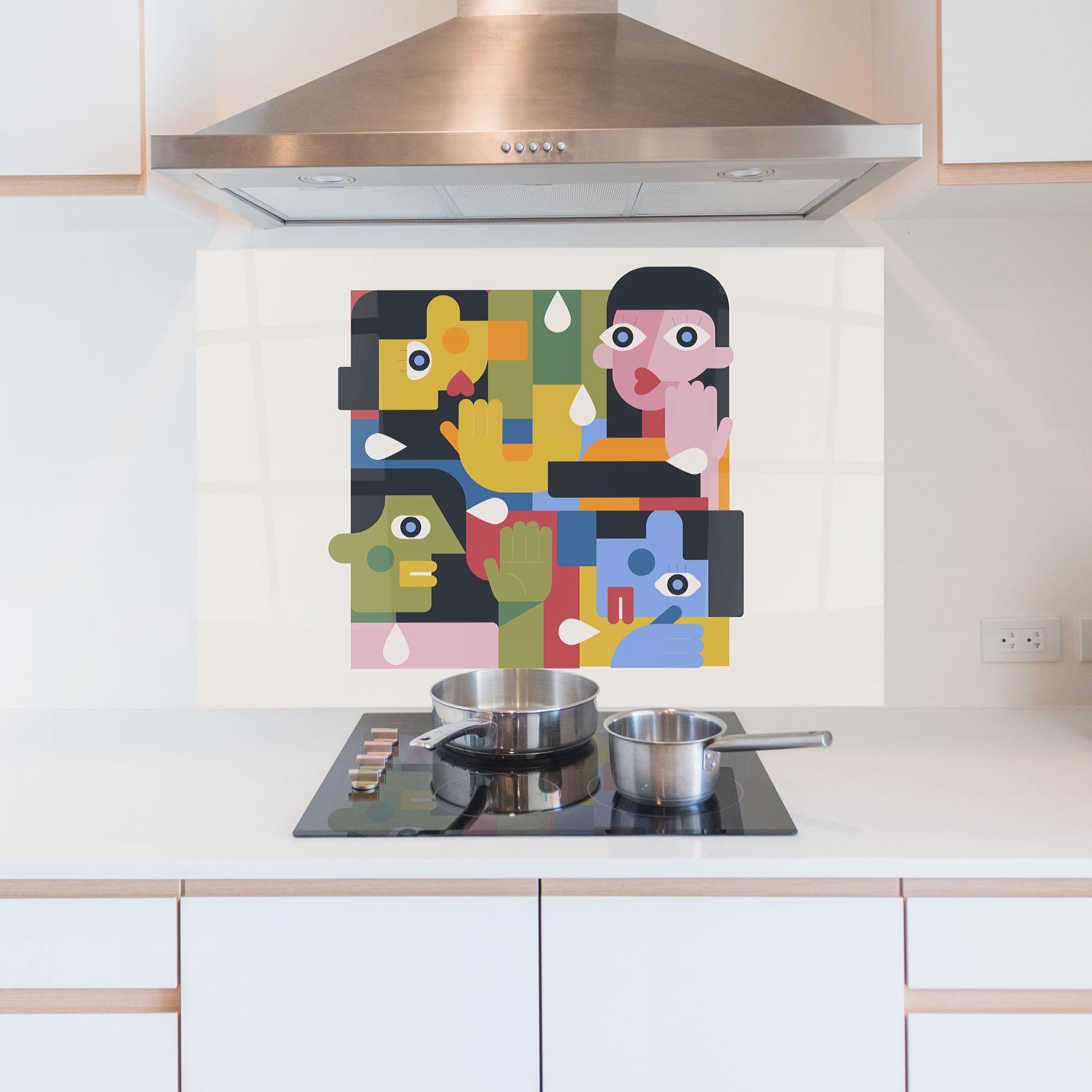 Panou Sticla Bucatarie Minimal People Collage mockup 5