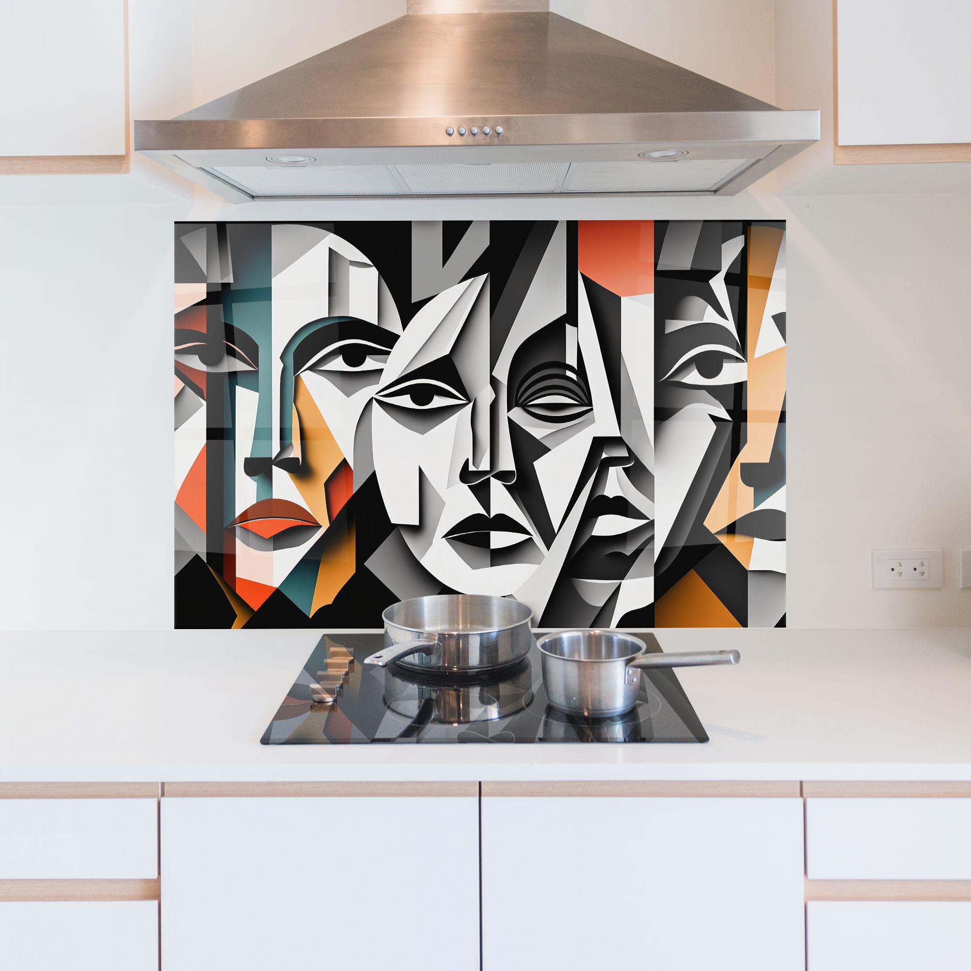 Panou Sticla Bucatarie Mix Faces Collage mockup 5