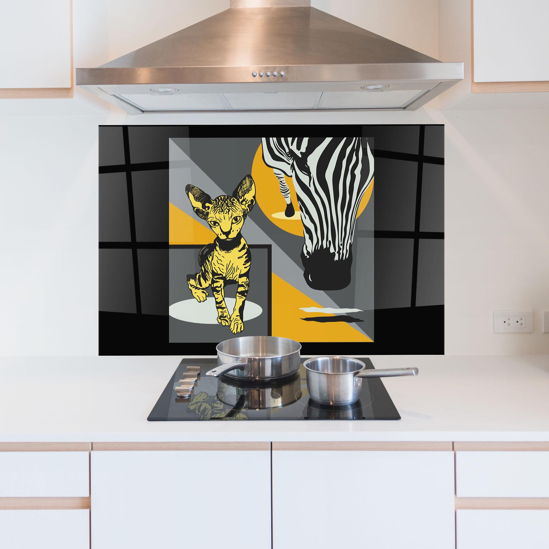 Panou Sticla Bucatarie Zebra And Cat mockup 5