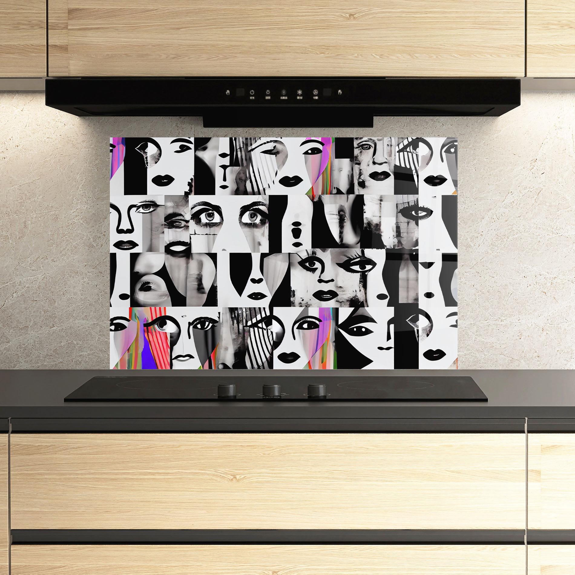 Panou Sticla Bucatarie Black White Face mockup 3