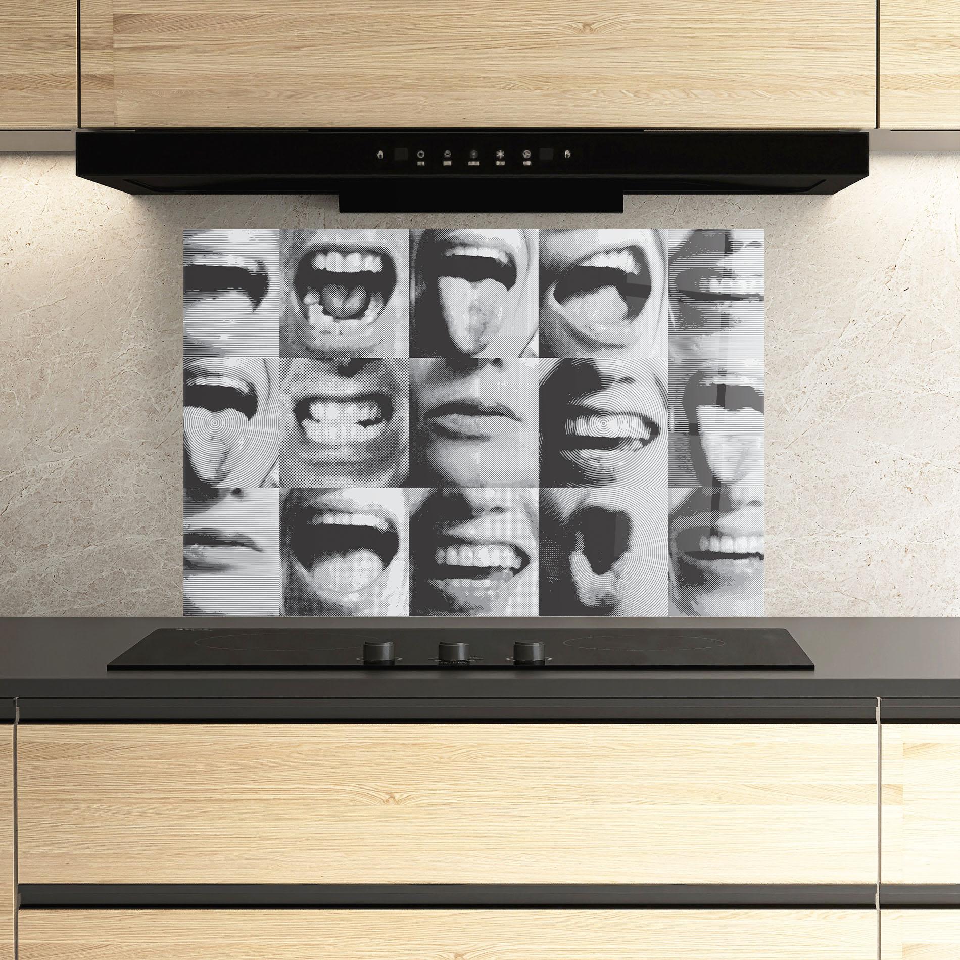 Panou Sticla Bucatarie Grey Mouth Collage mockup 3