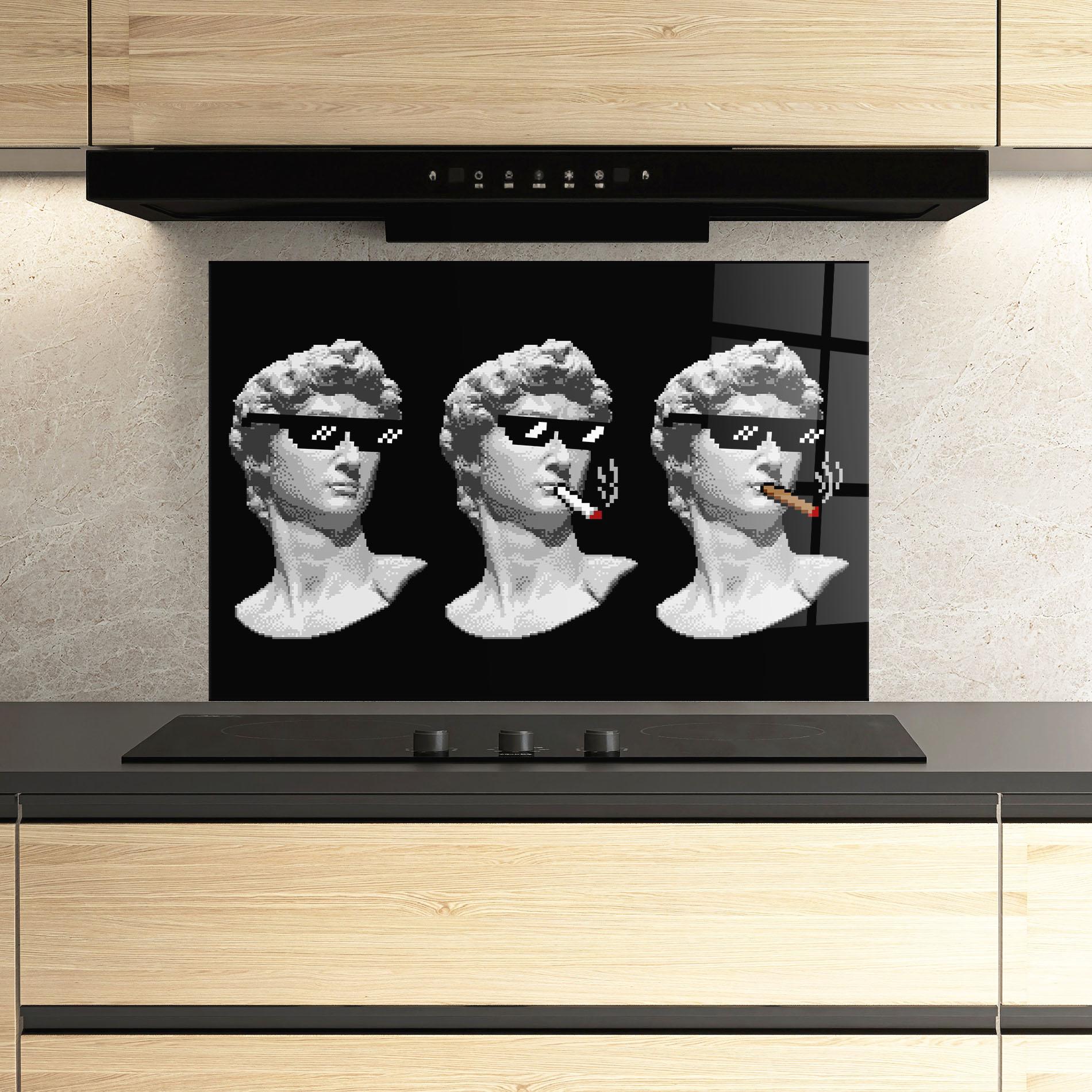 Panou Sticla Bucatarie Statue Smoking mockup 3