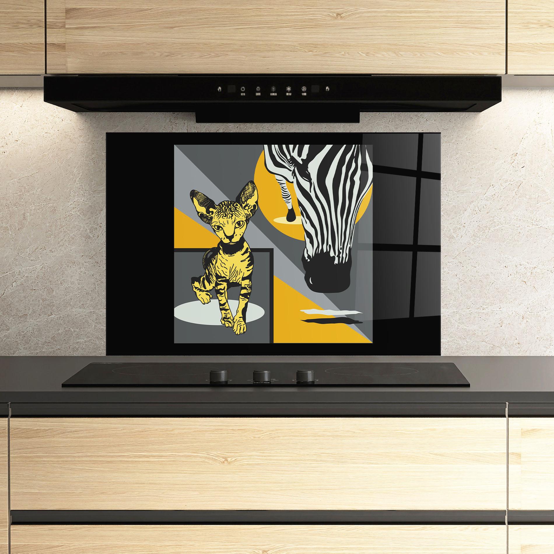 Panou Sticla Bucatarie Zebra And Cat mockup 3