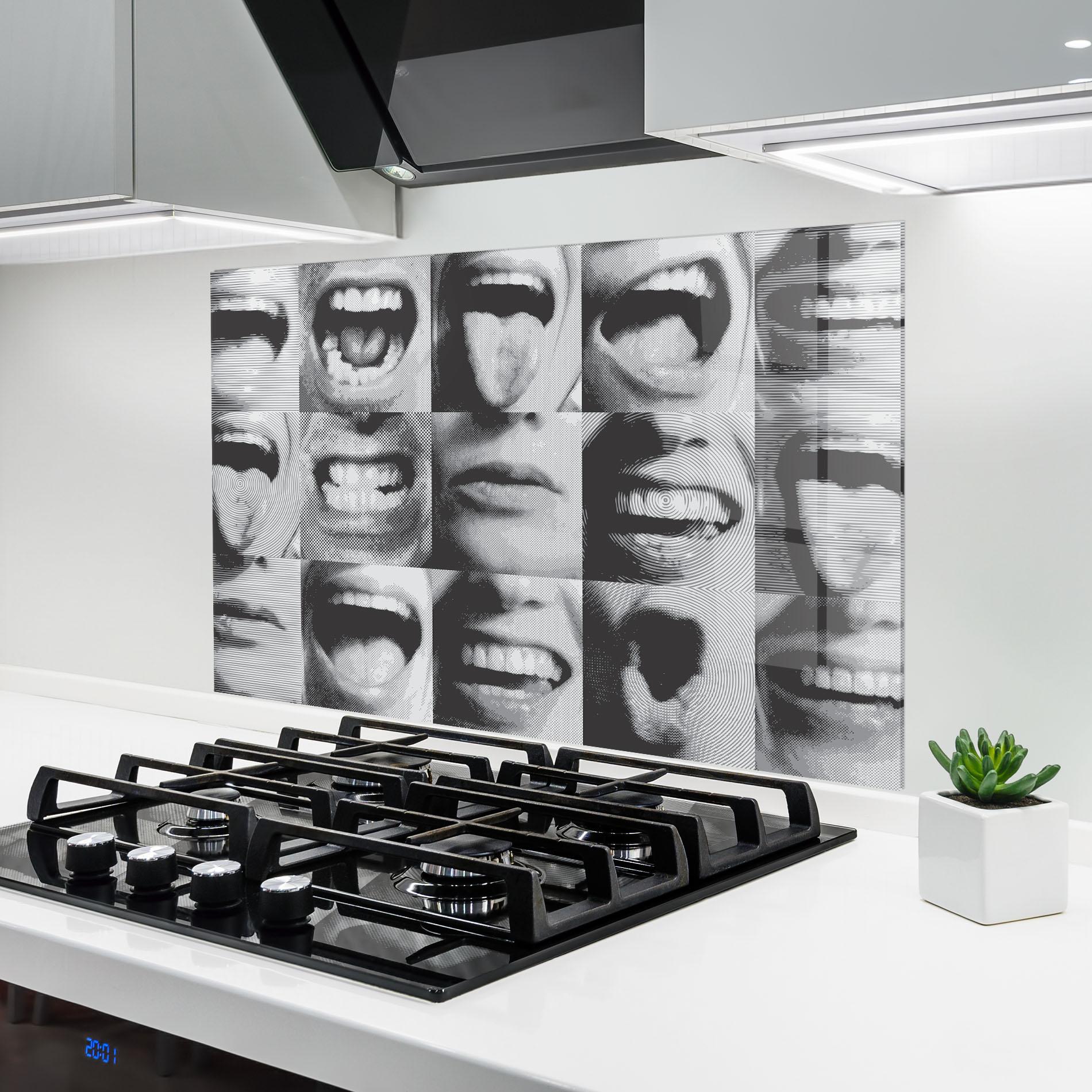 Panou Sticla Bucatarie Grey Mouth Collage mockup 6