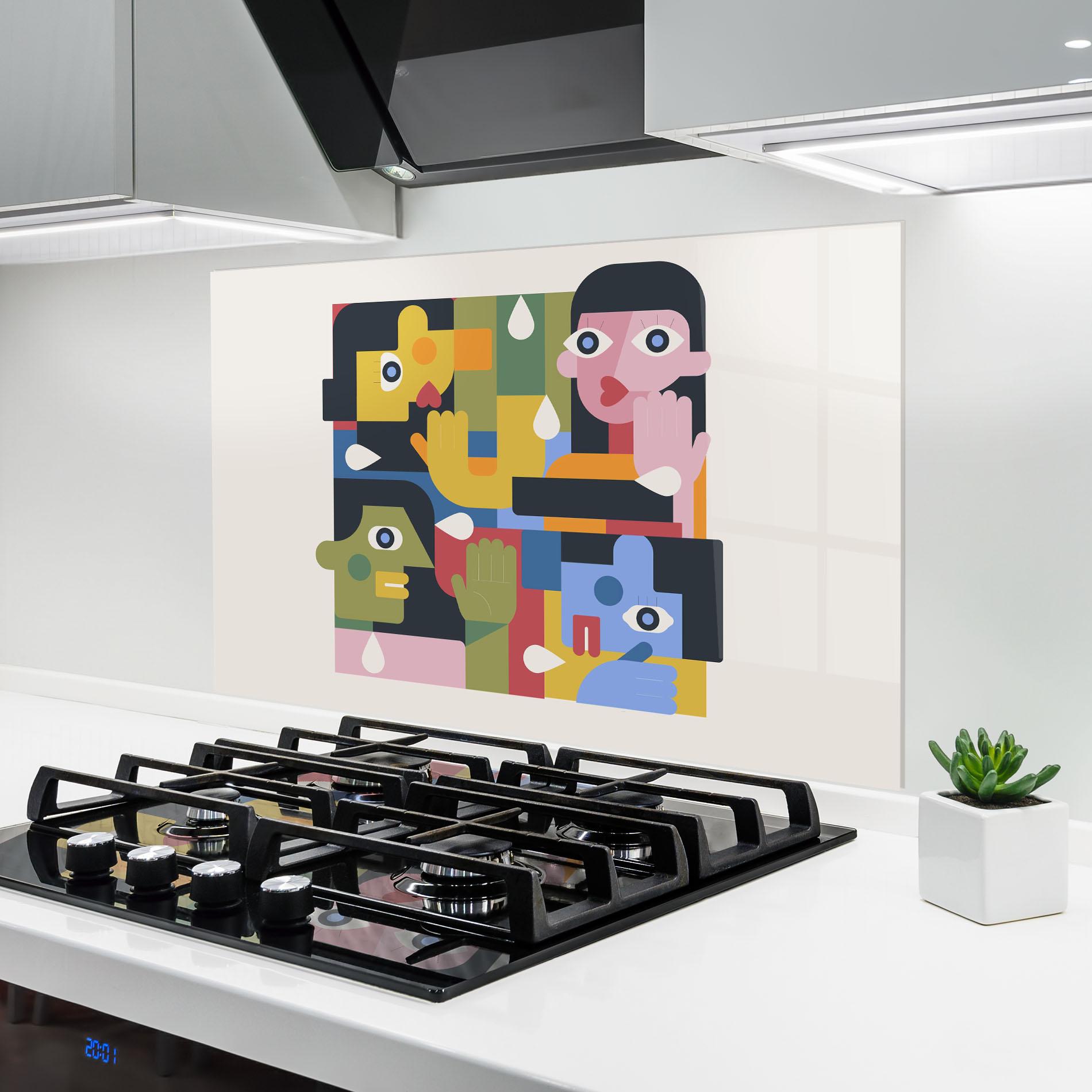 Panou Sticla Bucatarie Minimal People Collage mockup 6